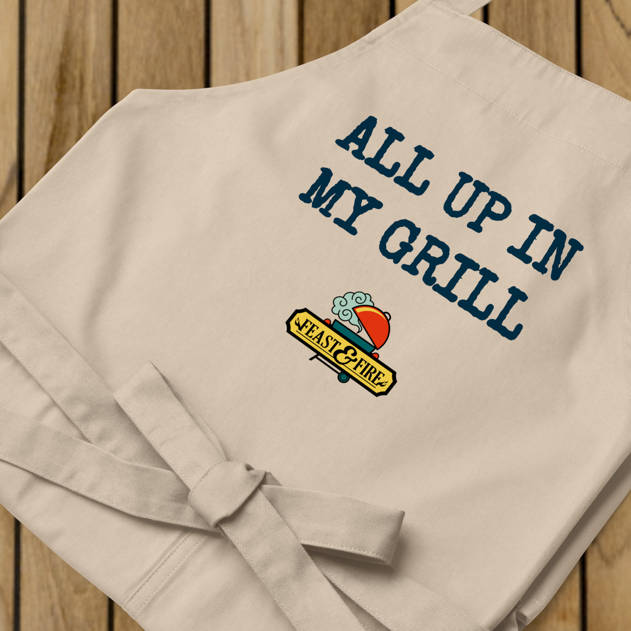 Apron - ALL UP IN MY GRILL - BLUE TEXT