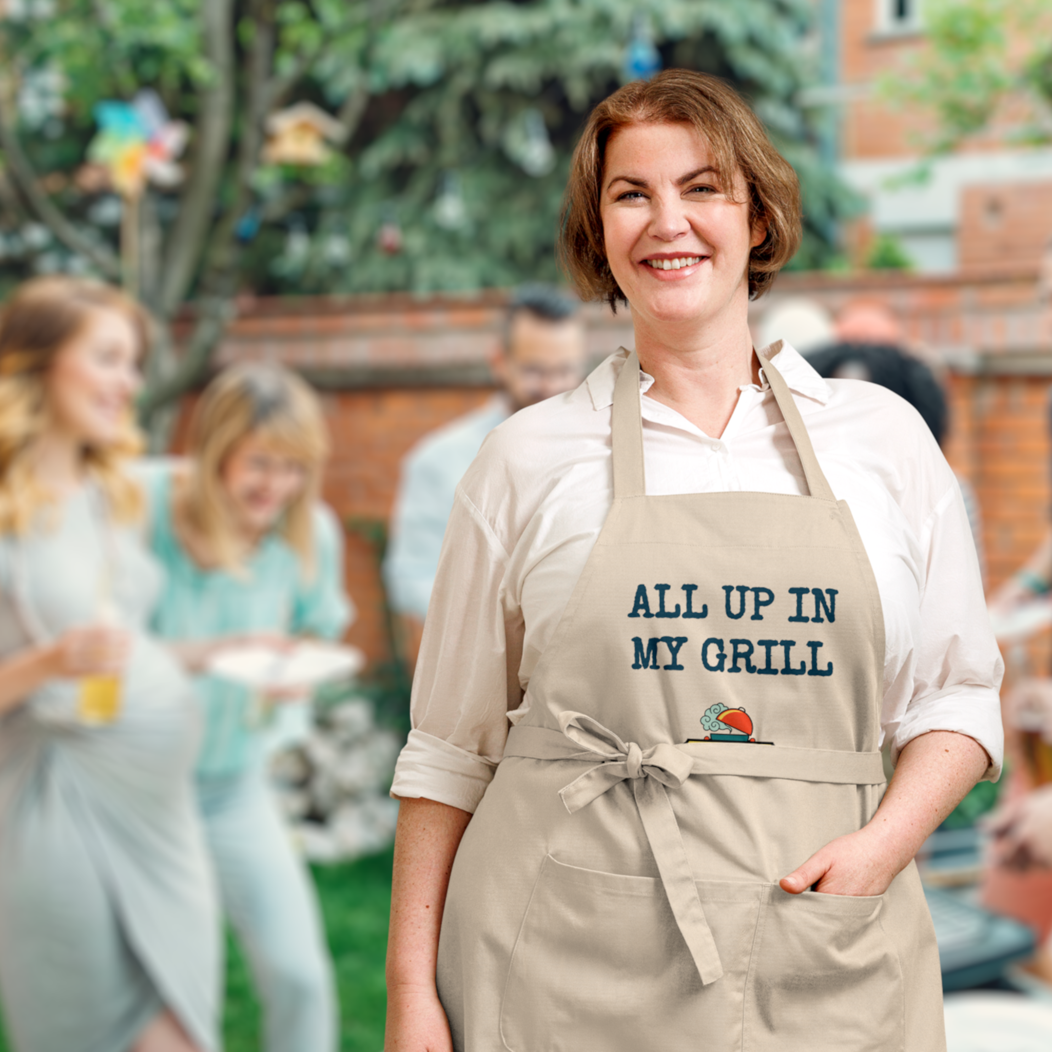 Apron - ALL UP IN MY GRILL - BLUE TEXT
