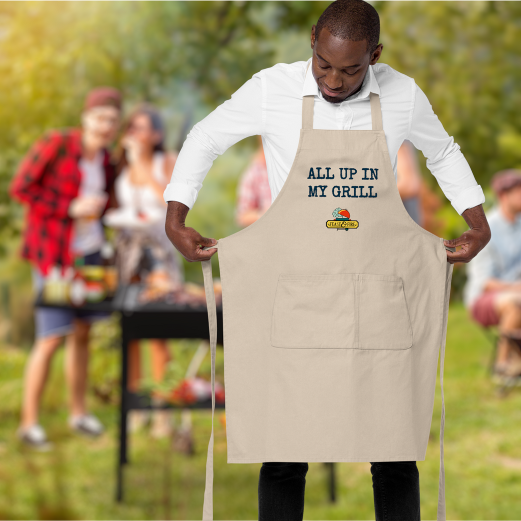 Apron - ALL UP IN MY GRILL - BLUE TEXT