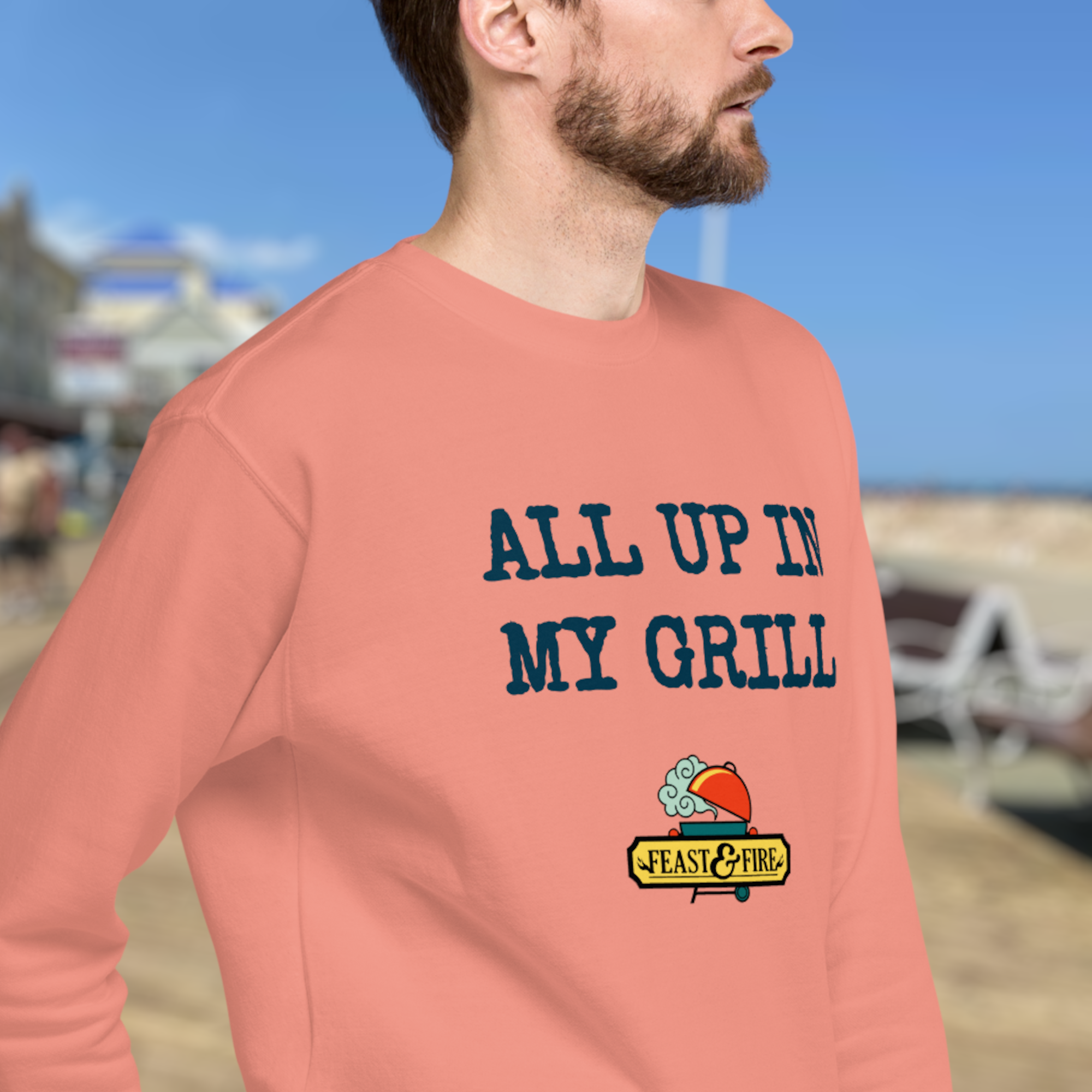 Sweatshirt - ALL UP IN MY GRILL - BLUE TEXT