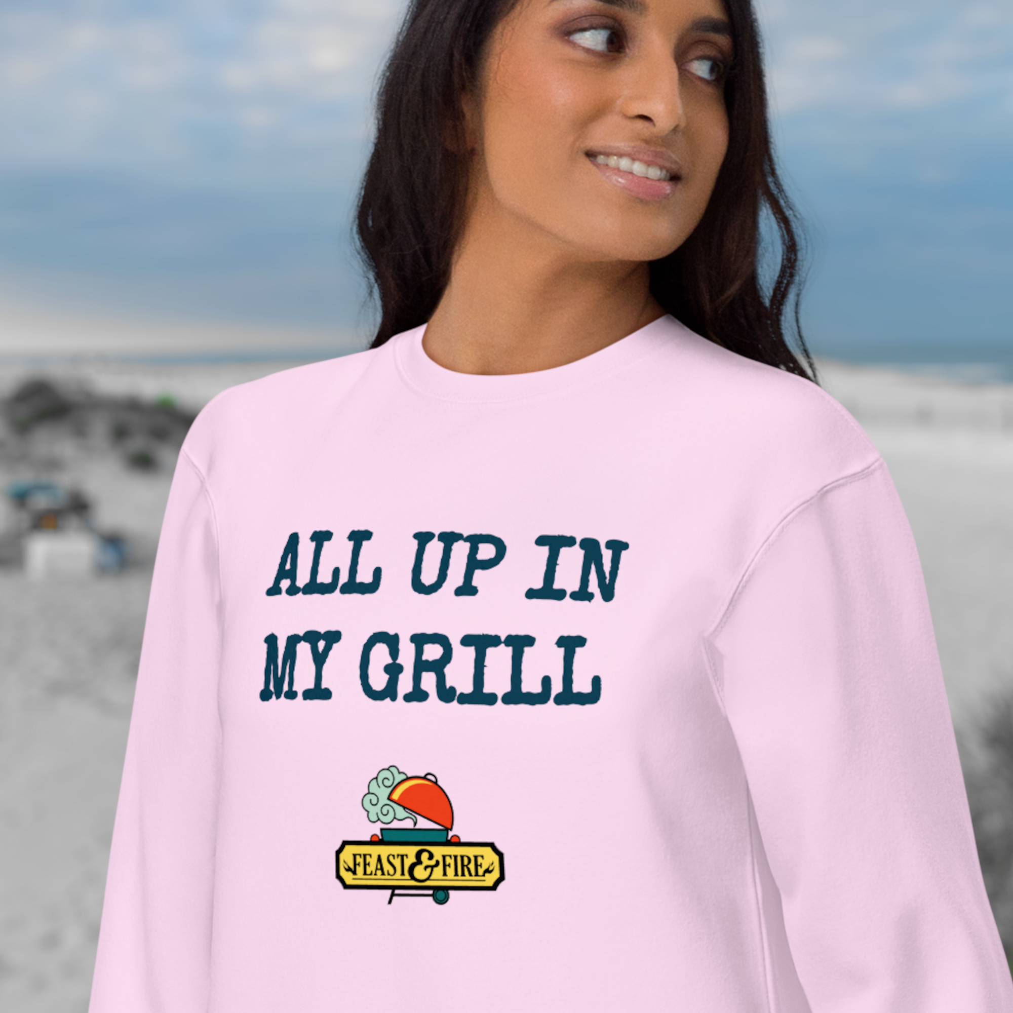 Sweatshirt - ALL UP IN MY GRILL - BLUE TEXT