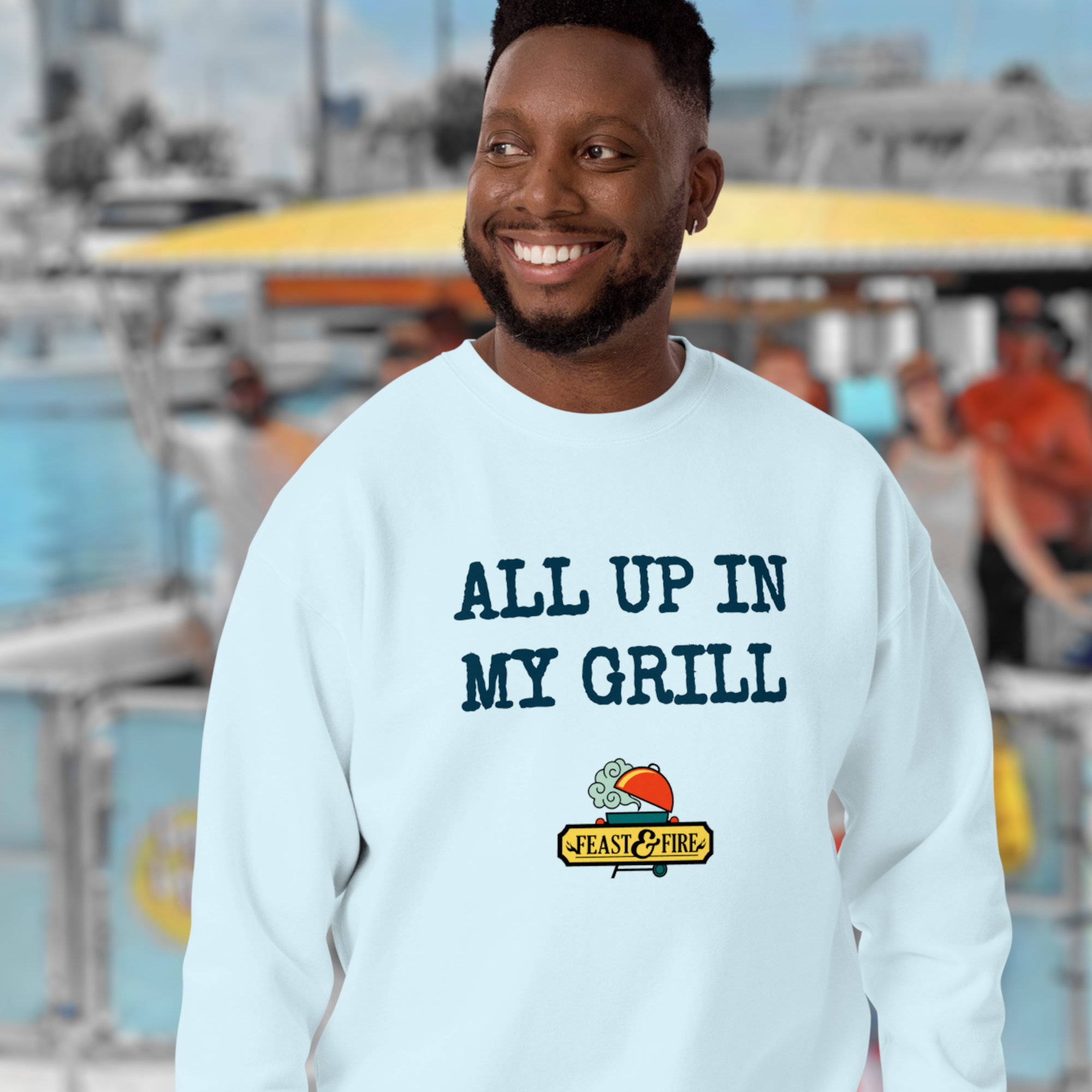 Sweatshirt - ALL UP IN MY GRILL - BLUE TEXT