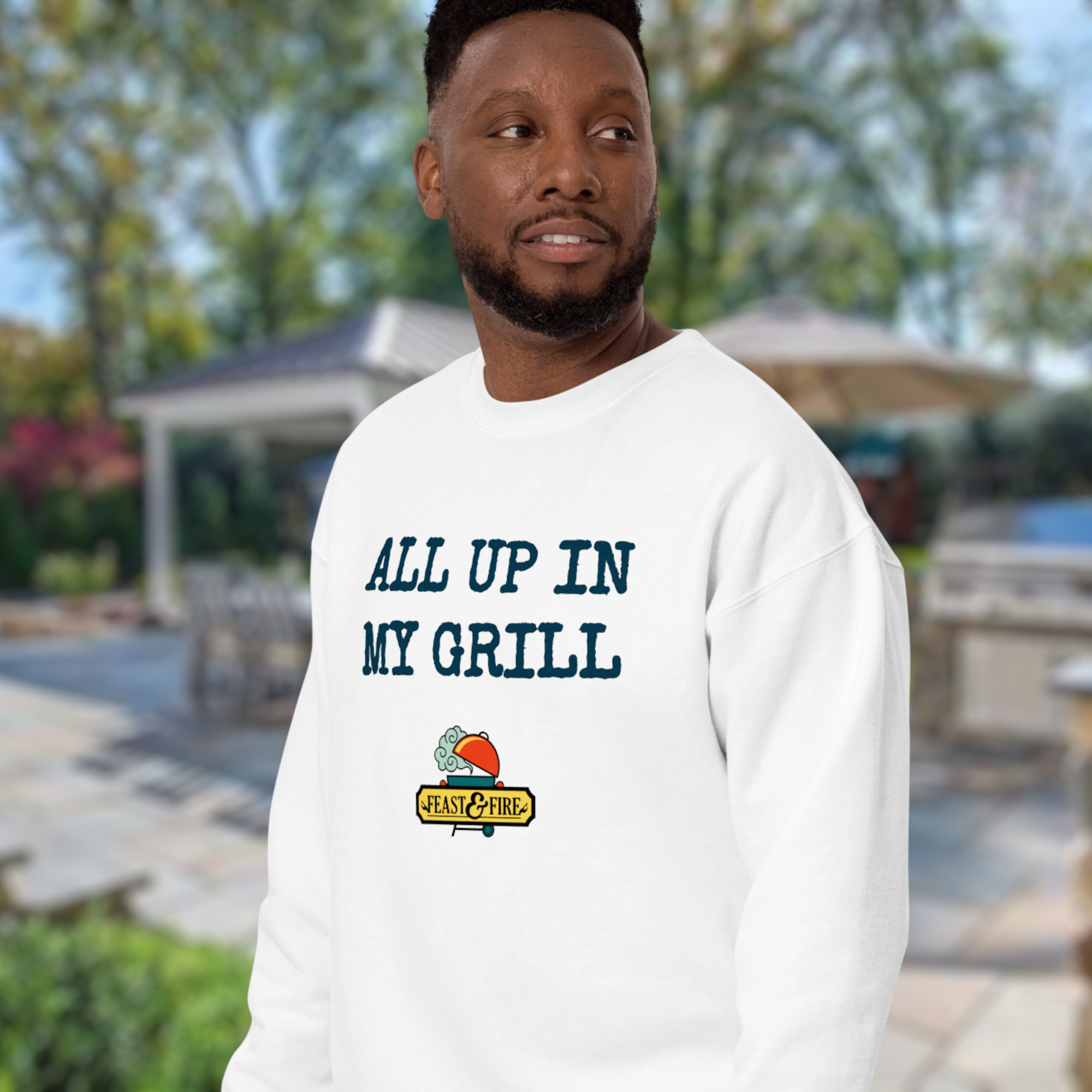 Sweatshirt - ALL UP IN MY GRILL - BLUE TEXT