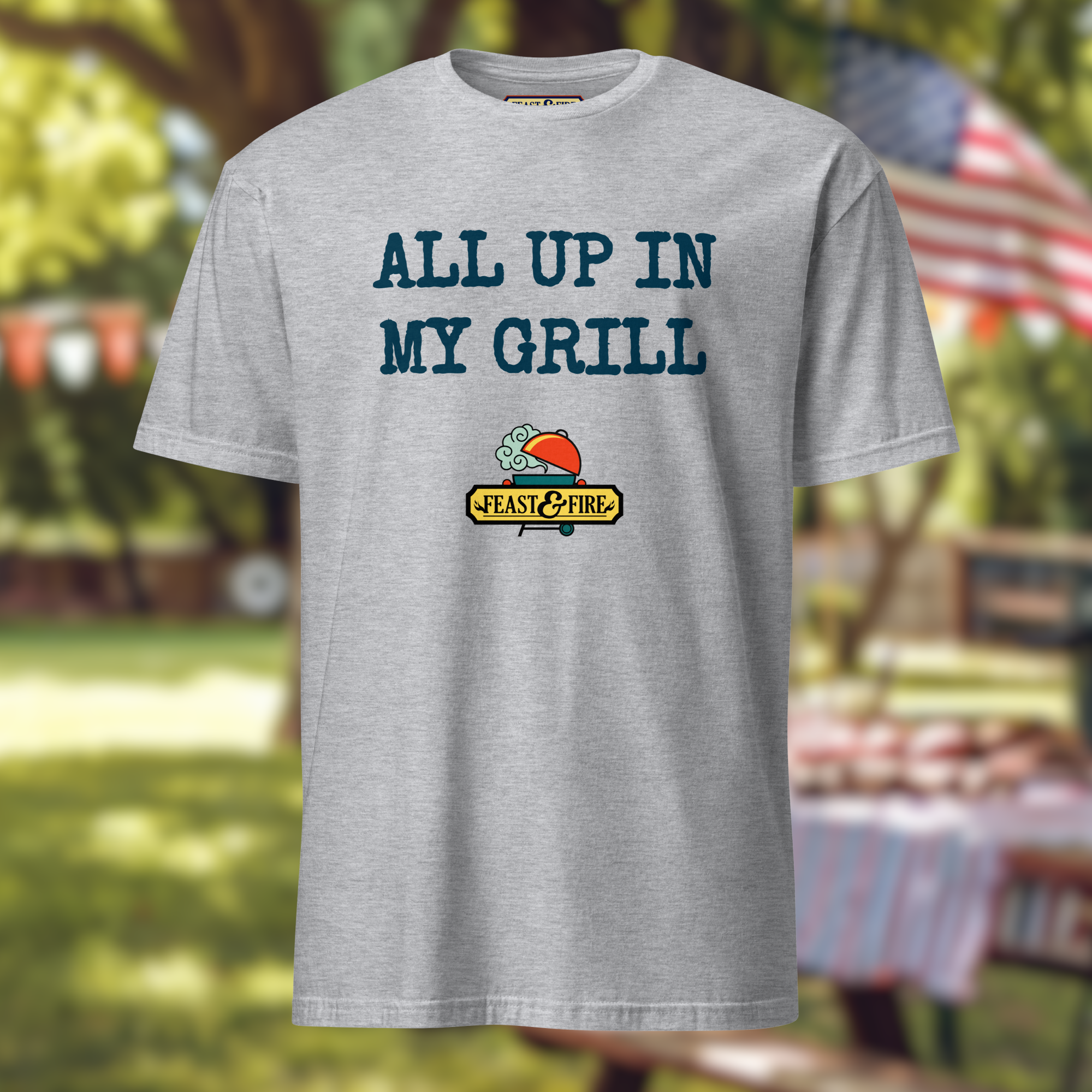 T-Shirt - ALL UP IN MY GRILL - BLUE TEXT