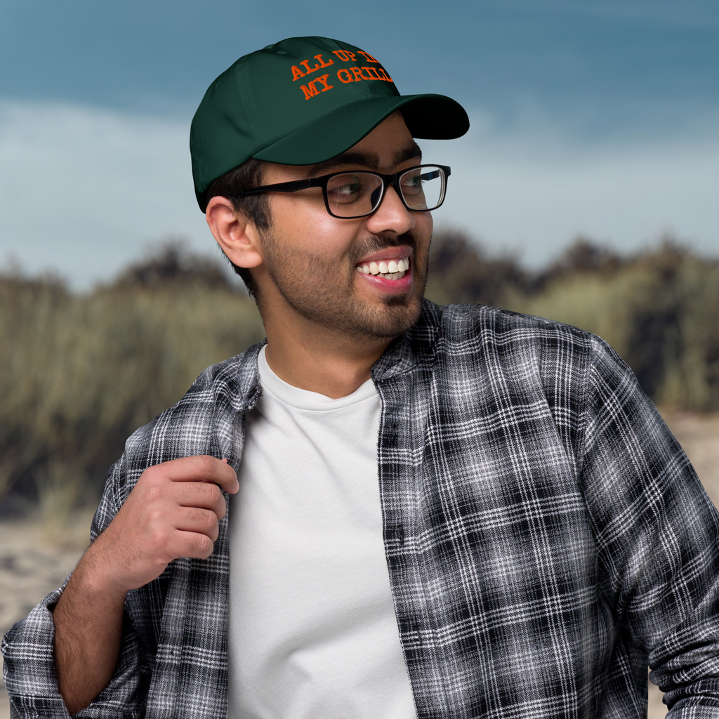 The Dad Hat - ALL UP IN MY GRILL - ORANGE TEXT