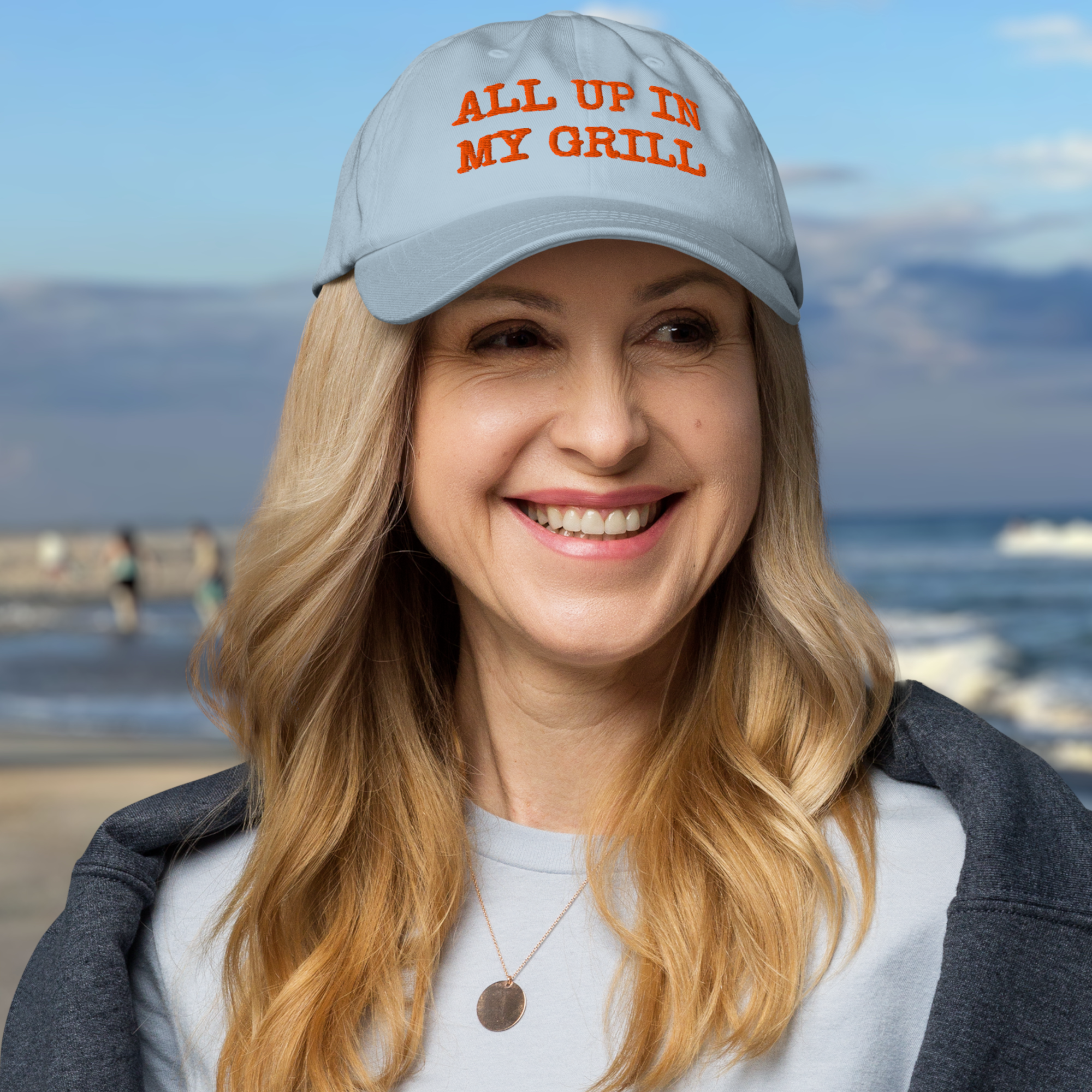 The Dad Hat - ALL UP IN MY GRILL - ORANGE TEXT