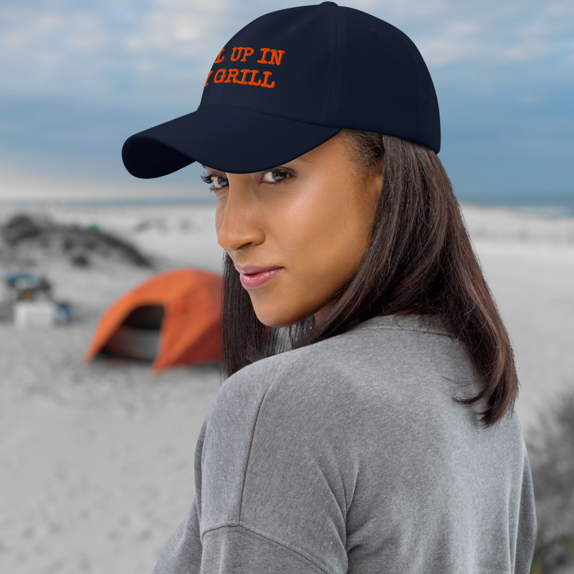 The Dad Hat - ALL UP IN MY GRILL - ORANGE TEXT