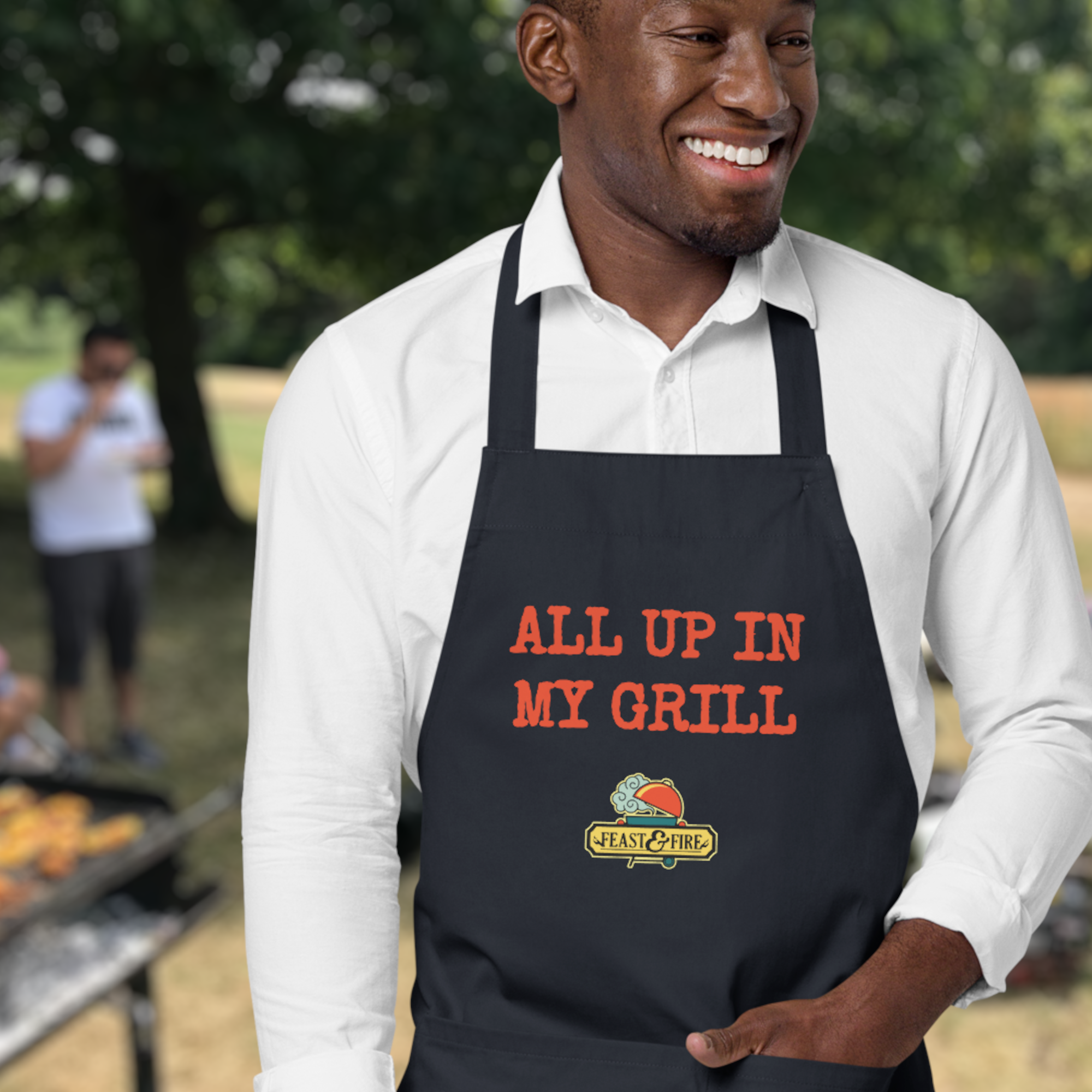 Apron - ALL UP IN MY GRILL - RED TEXT