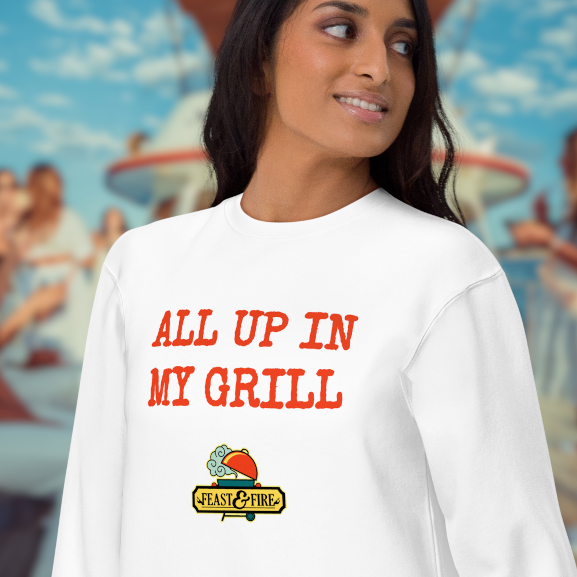 Sweatshirt - ALL UP IN MY GRILL - RED TEXT