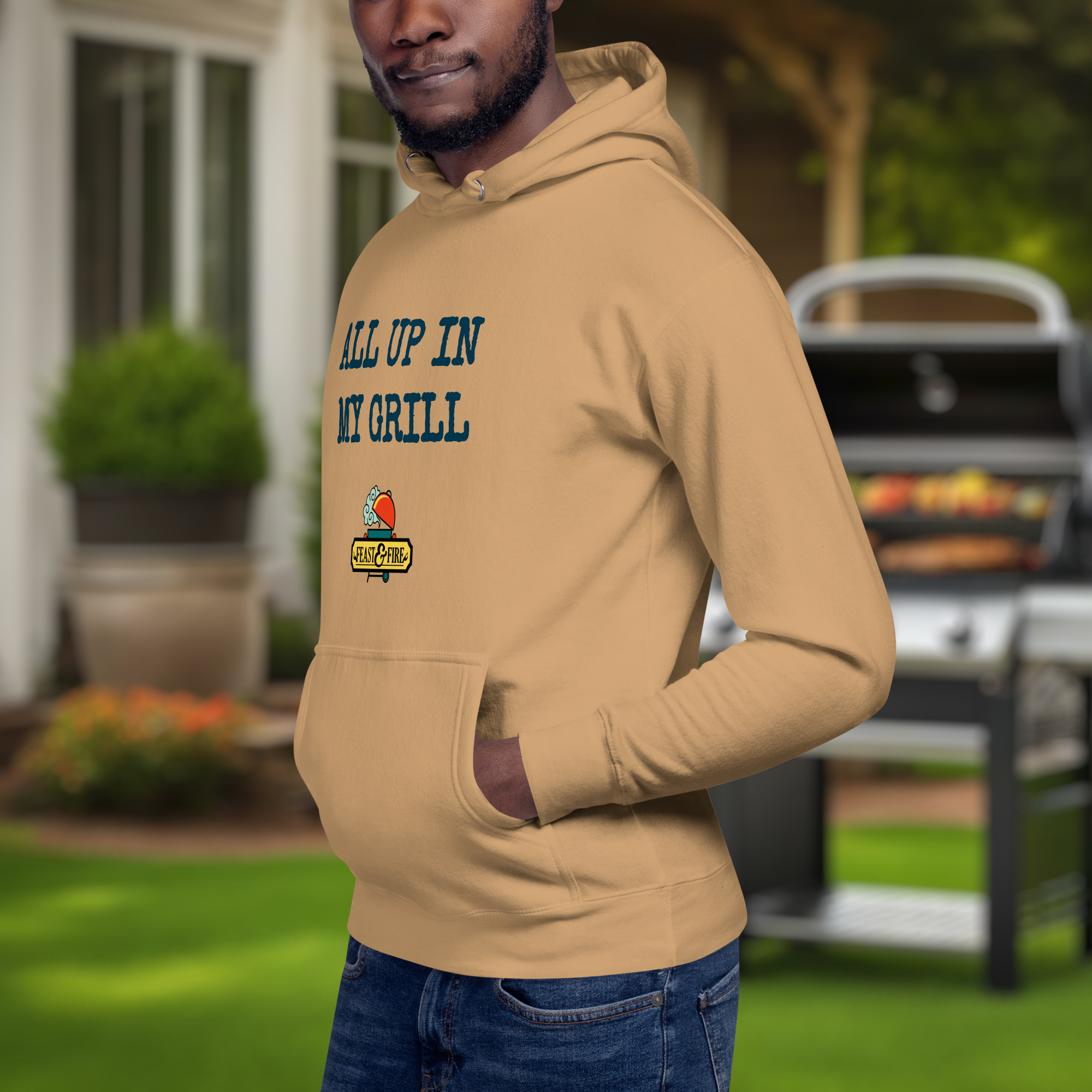 Hoodie - ALL UP IN MY GRILL BLUE TEXT