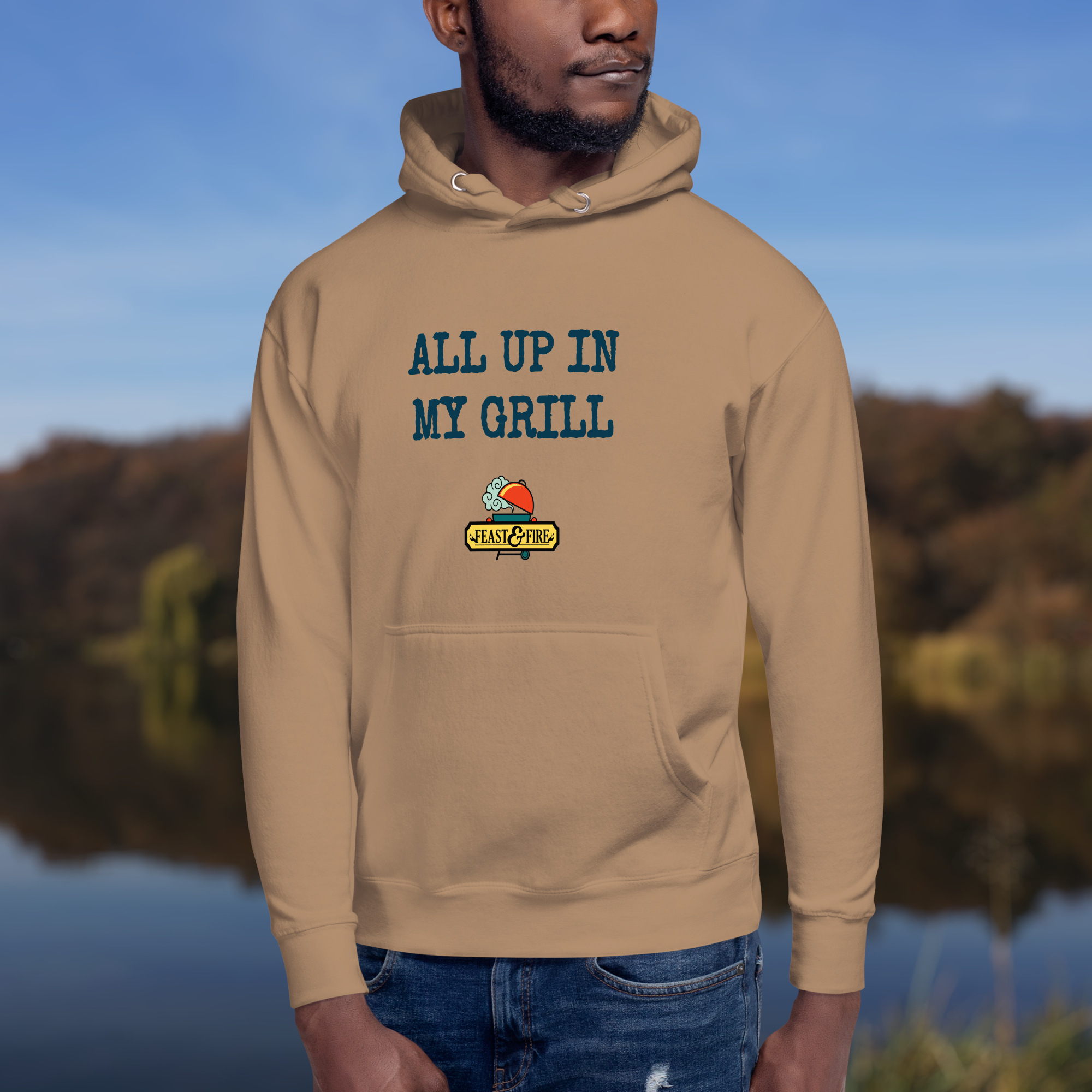 Hoodie - ALL UP IN MY GRILL BLUE TEXT