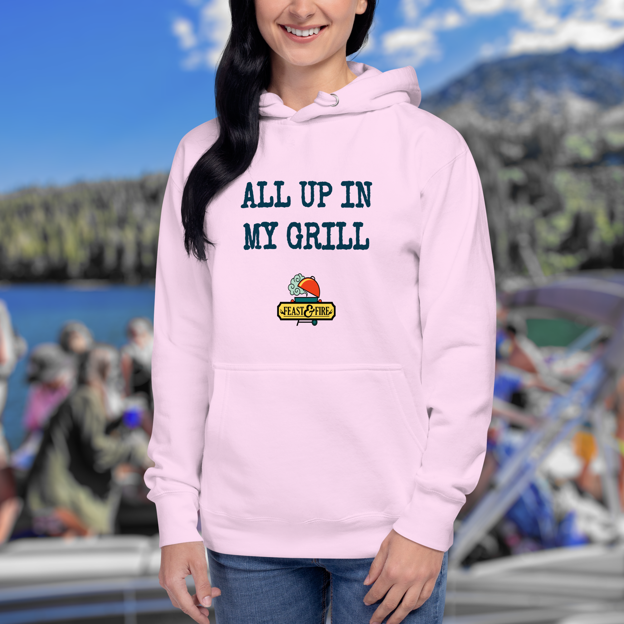 Hoodie - ALL UP IN MY GRILL BLUE TEXT
