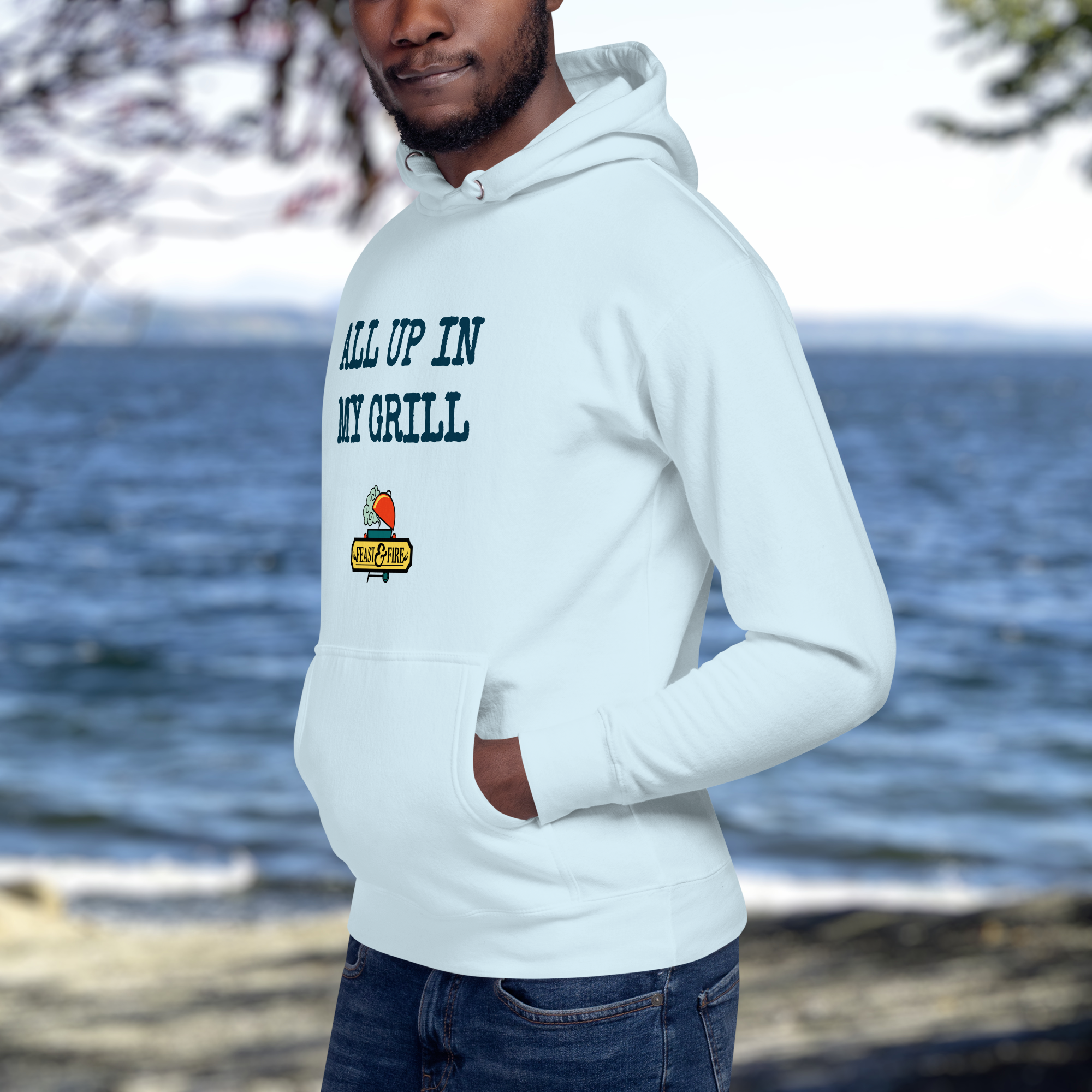 Hoodie - ALL UP IN MY GRILL BLUE TEXT