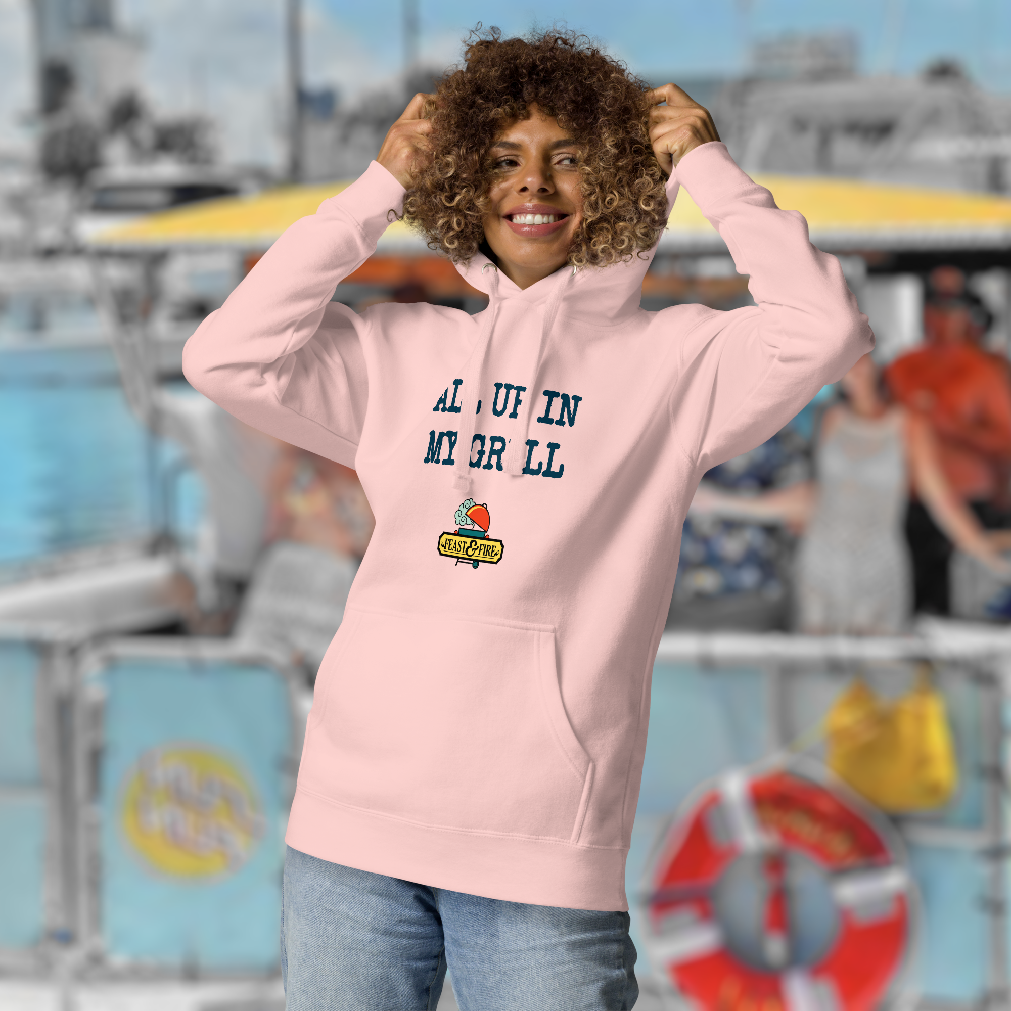 Hoodie - ALL UP IN MY GRILL BLUE TEXT