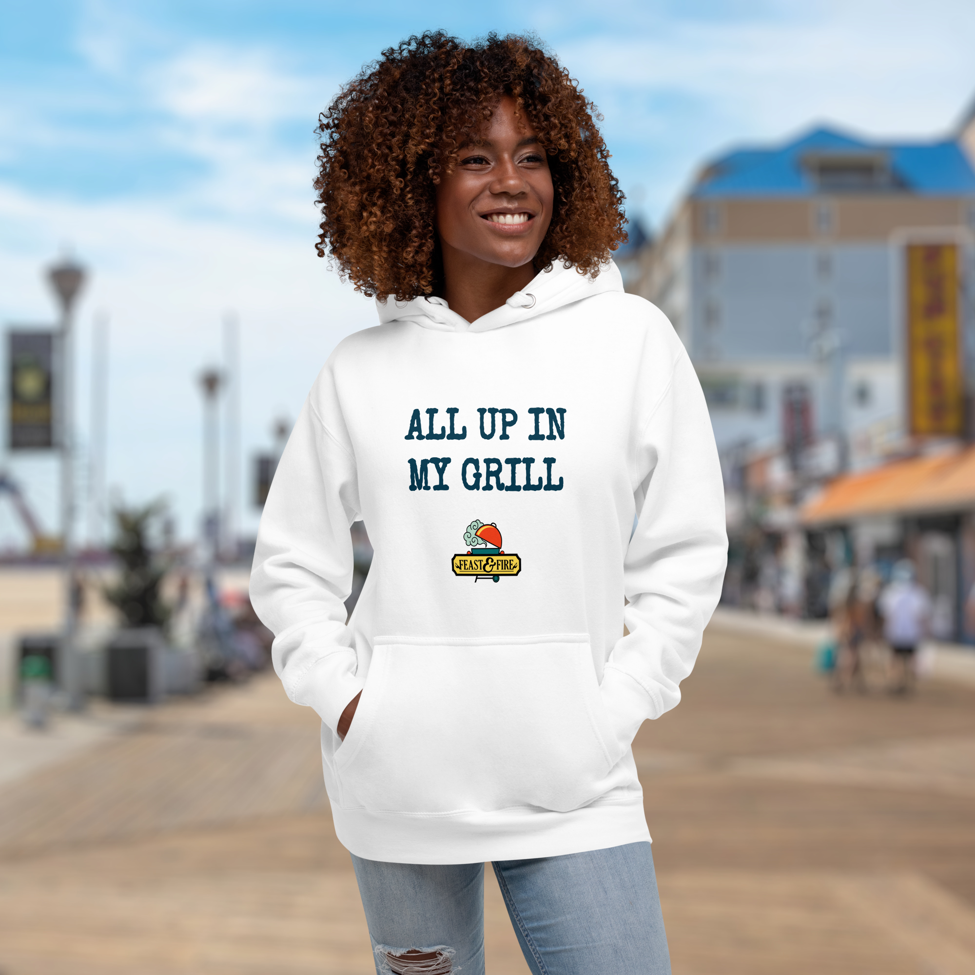 Hoodie - ALL UP IN MY GRILL BLUE TEXT