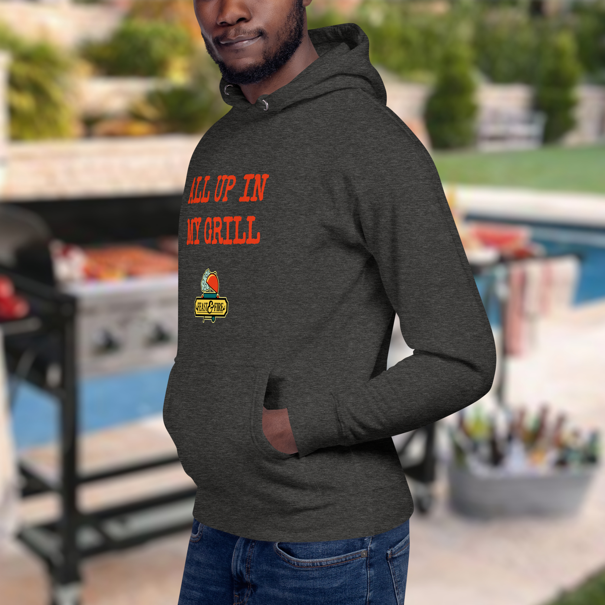 Hoodie - ALL UP IN MY GRILL RED TEXT