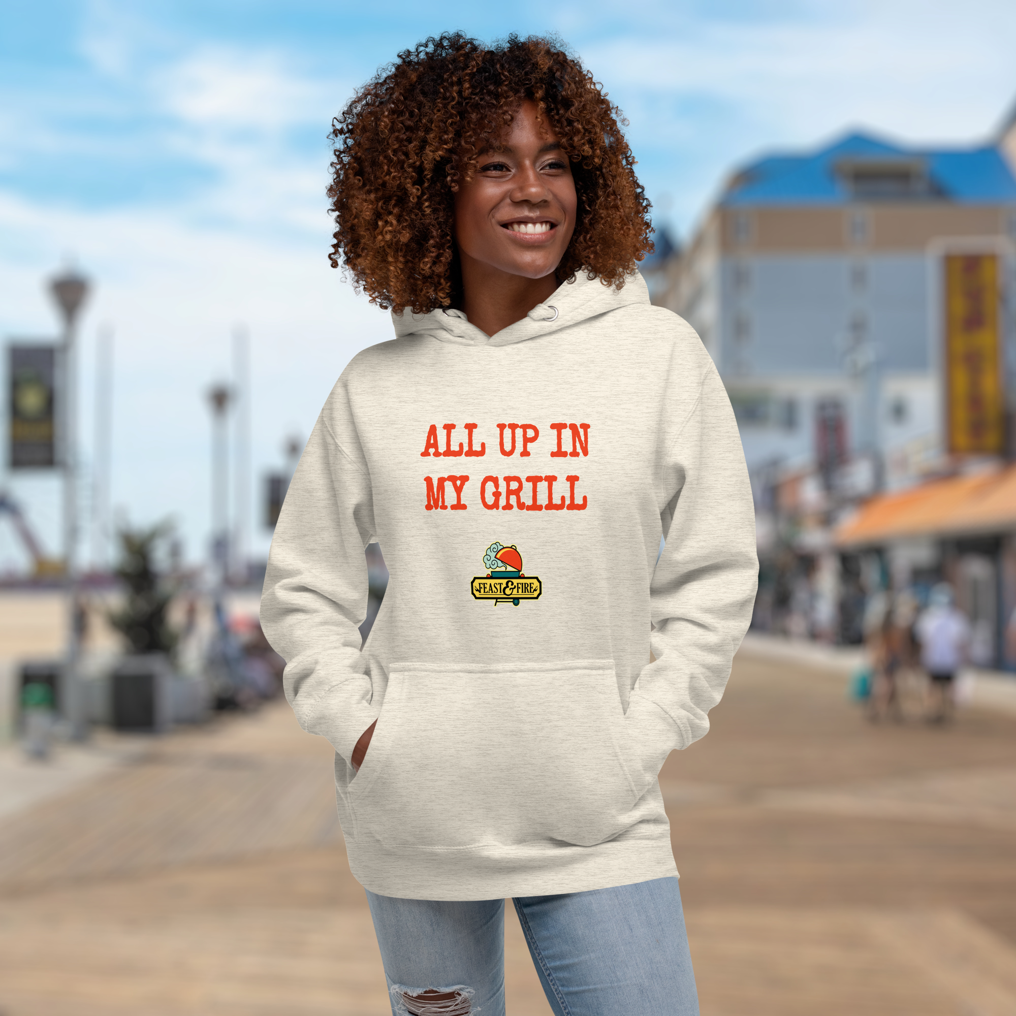 Hoodie - ALL UP IN MY GRILL RED TEXT