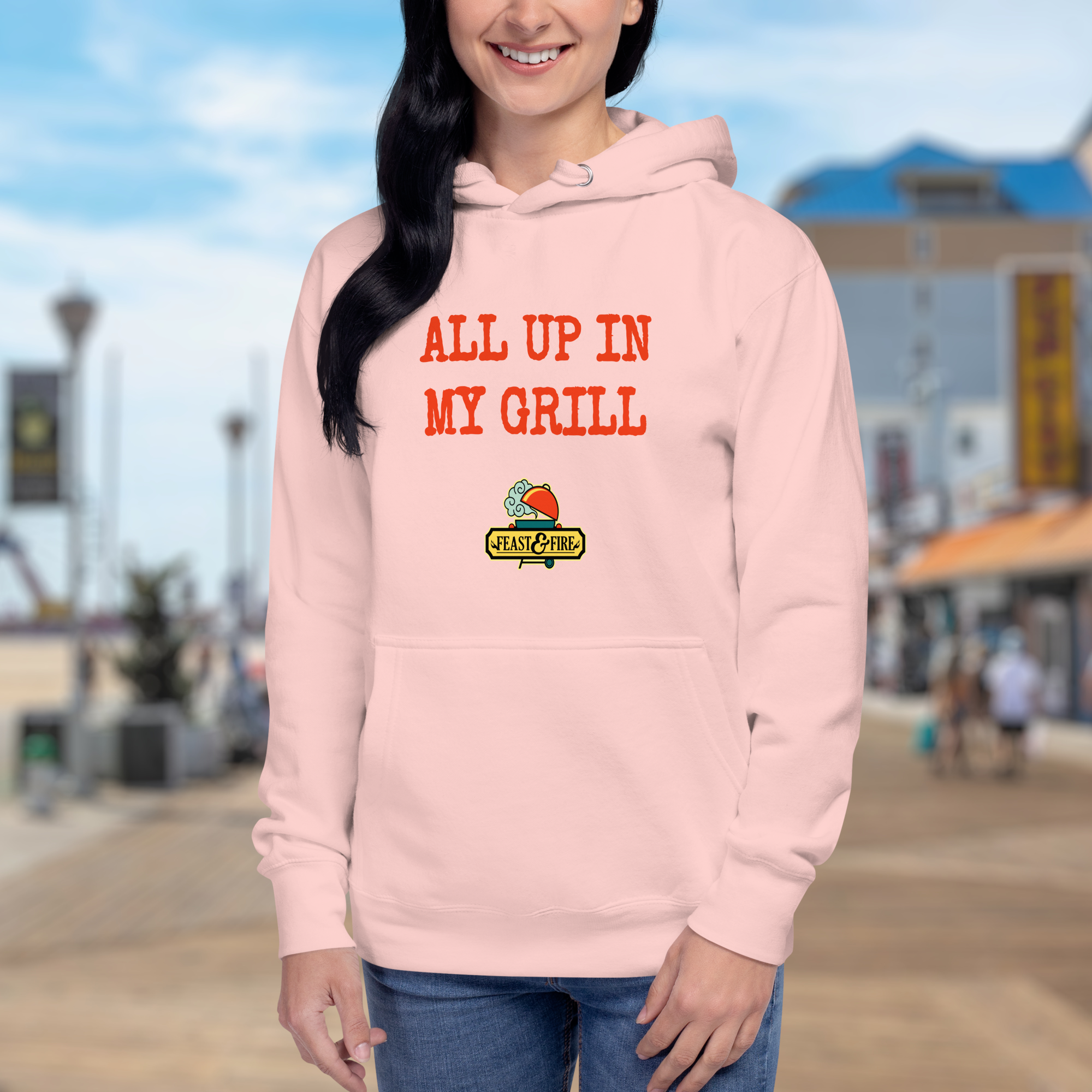 Hoodie - ALL UP IN MY GRILL RED TEXT