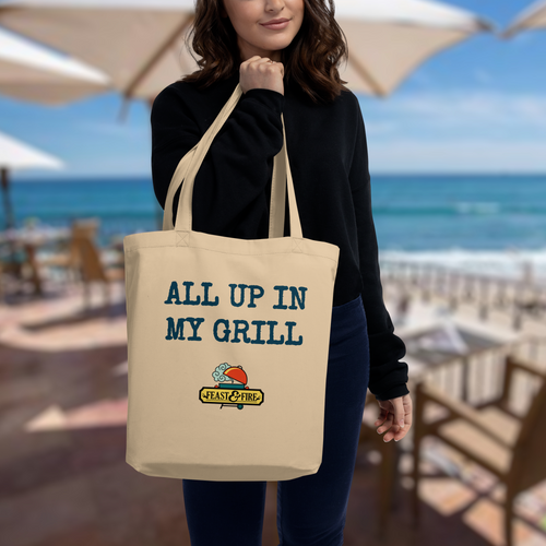 Eco Tote Bag - ALL UP IN MY GRILL BLUE TEXT