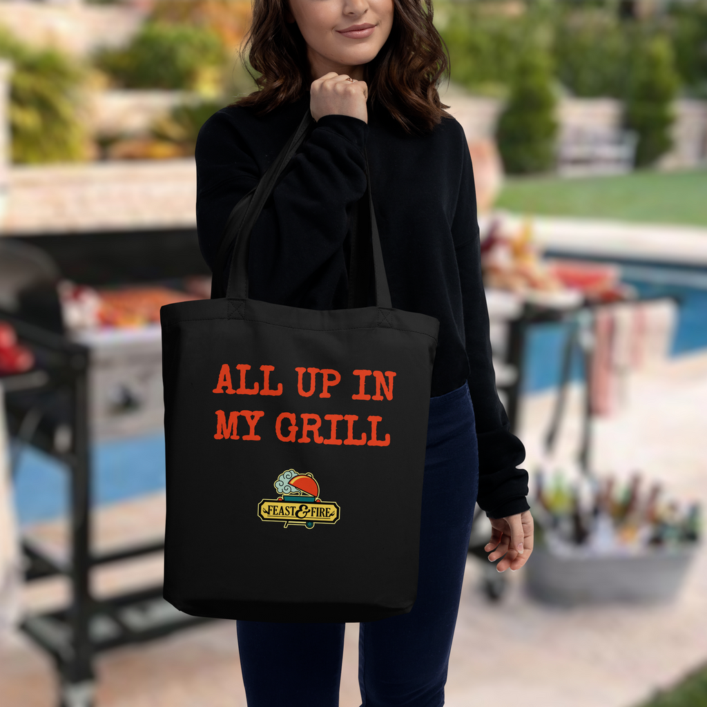 Eco Tote Bag - ALL UP IN MY GRILL RED TEXT
