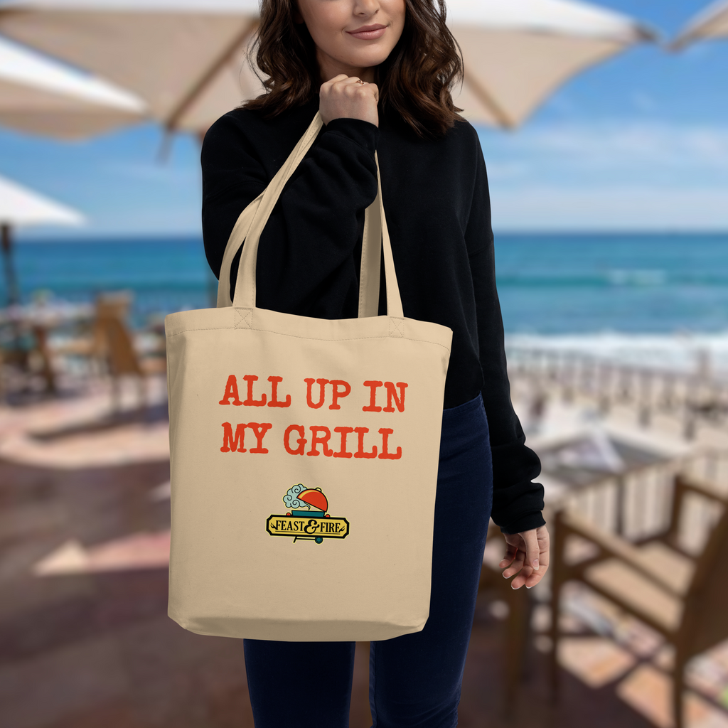 Eco Tote Bag - ALL UP IN MY GRILL RED TEXT