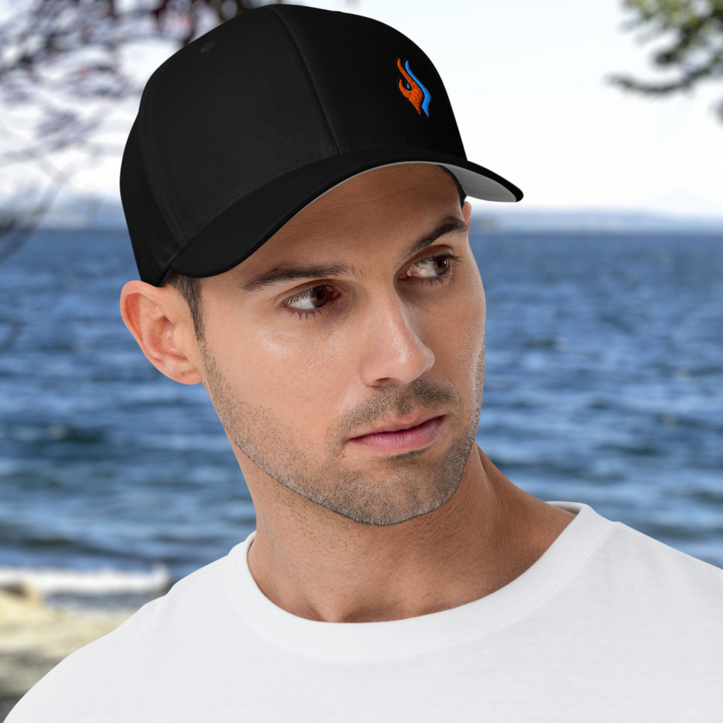 Flexfit Structured Twill Cap - SPECIAL EDITION - DOUBLE FLAME - BLACK - ORANGE OVER BLUE