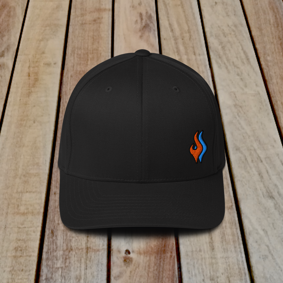 Flexfit Structured Twill Cap - SPECIAL EDITION - DOUBLE FLAME - BLACK - ORANGE OVER BLUE