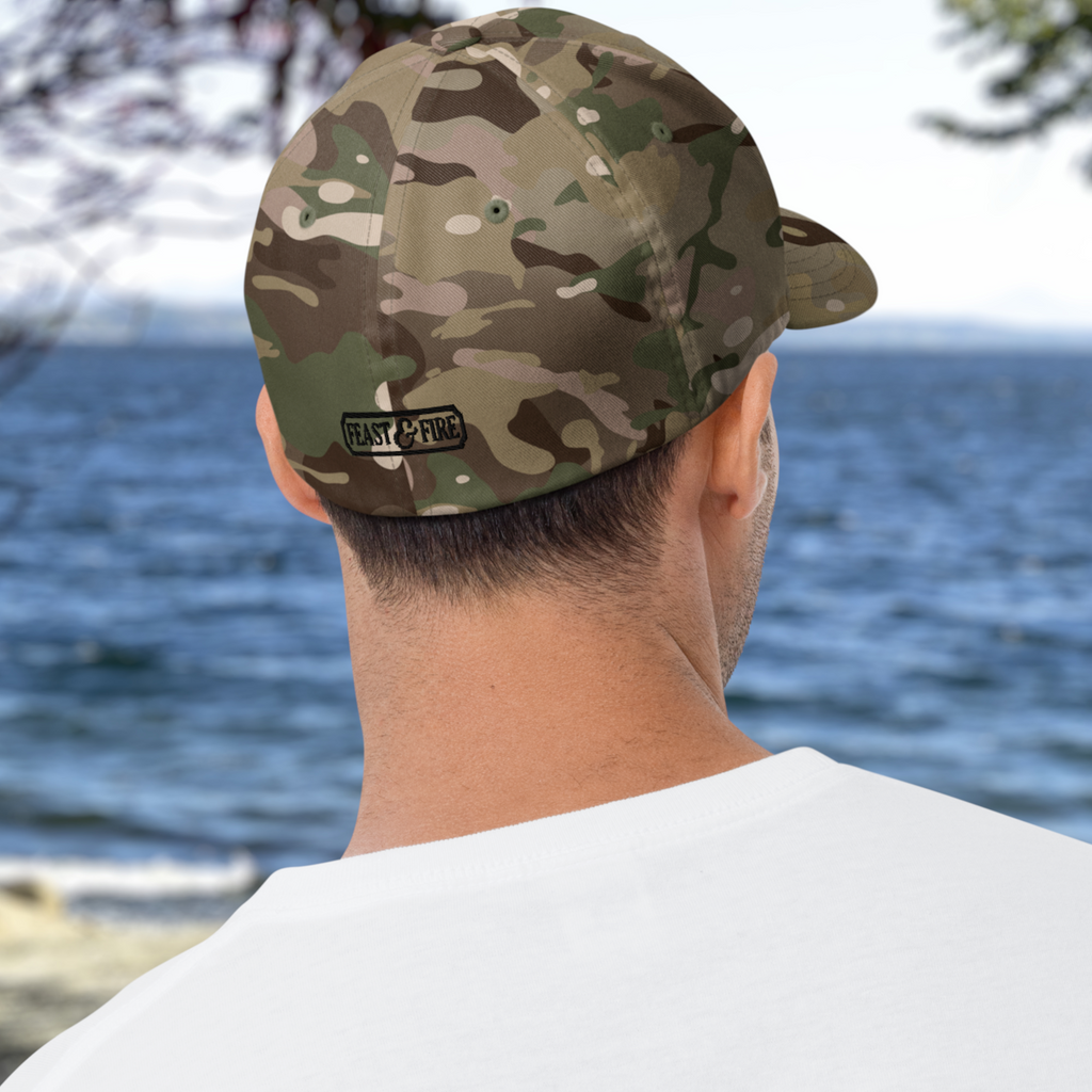 Flexfit Structured Twill Cap - SPECIAL EDITION - DOUBLE FLAME - GREEN CAMO - ORANGE OVER BLUE