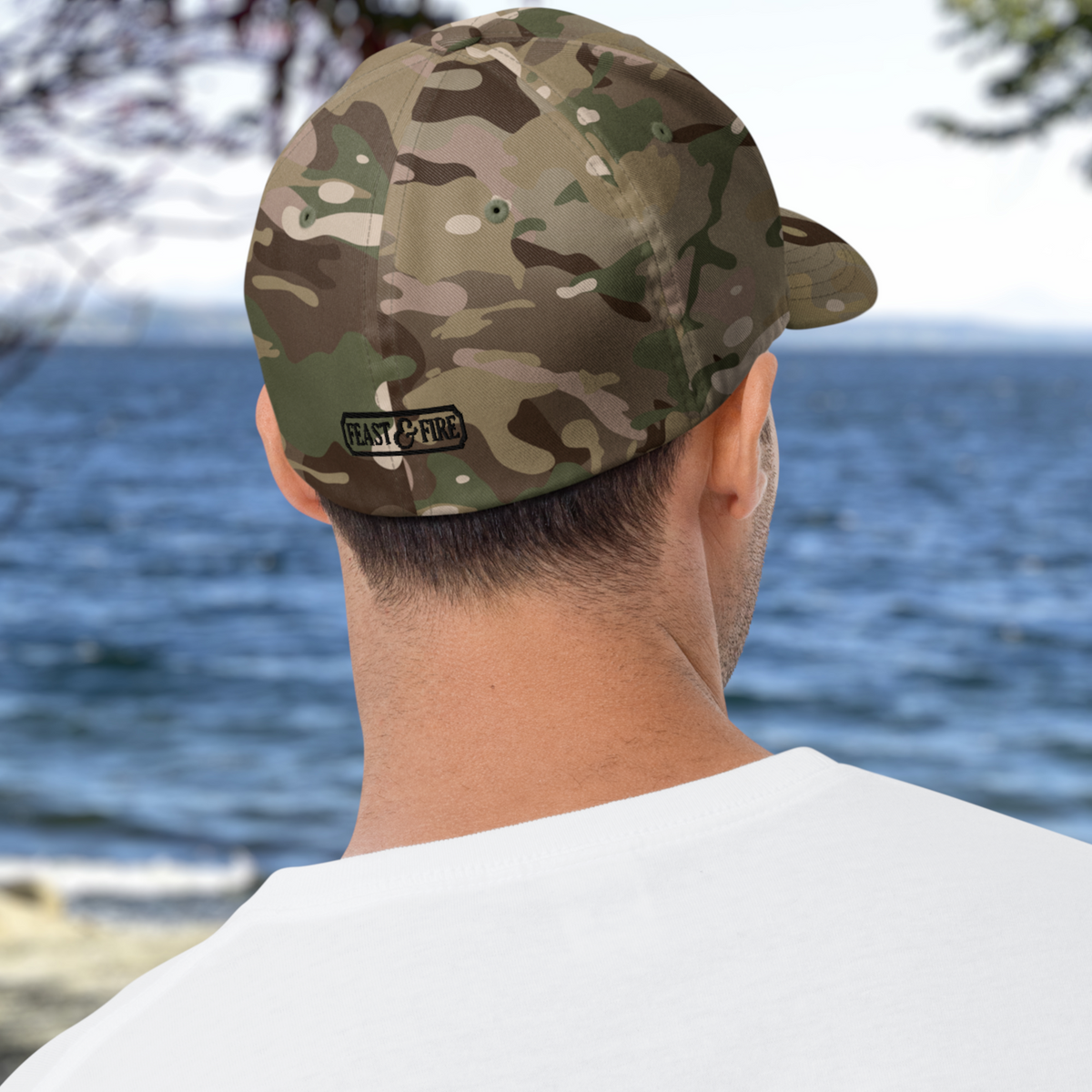 Flexfit Structured Twill Cap - SPECIAL EDITION - DOUBLE FLAME - GREEN CAMO - ORANGE OVER BLUE
