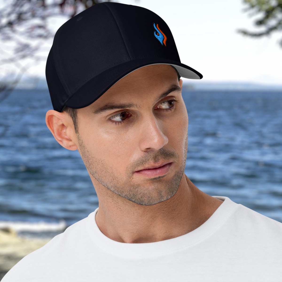 Flexfit Structured Twill Cap - SPECIAL EDITION - DOUBLE FLAME - NAVY - BLUE OVER ORANGE