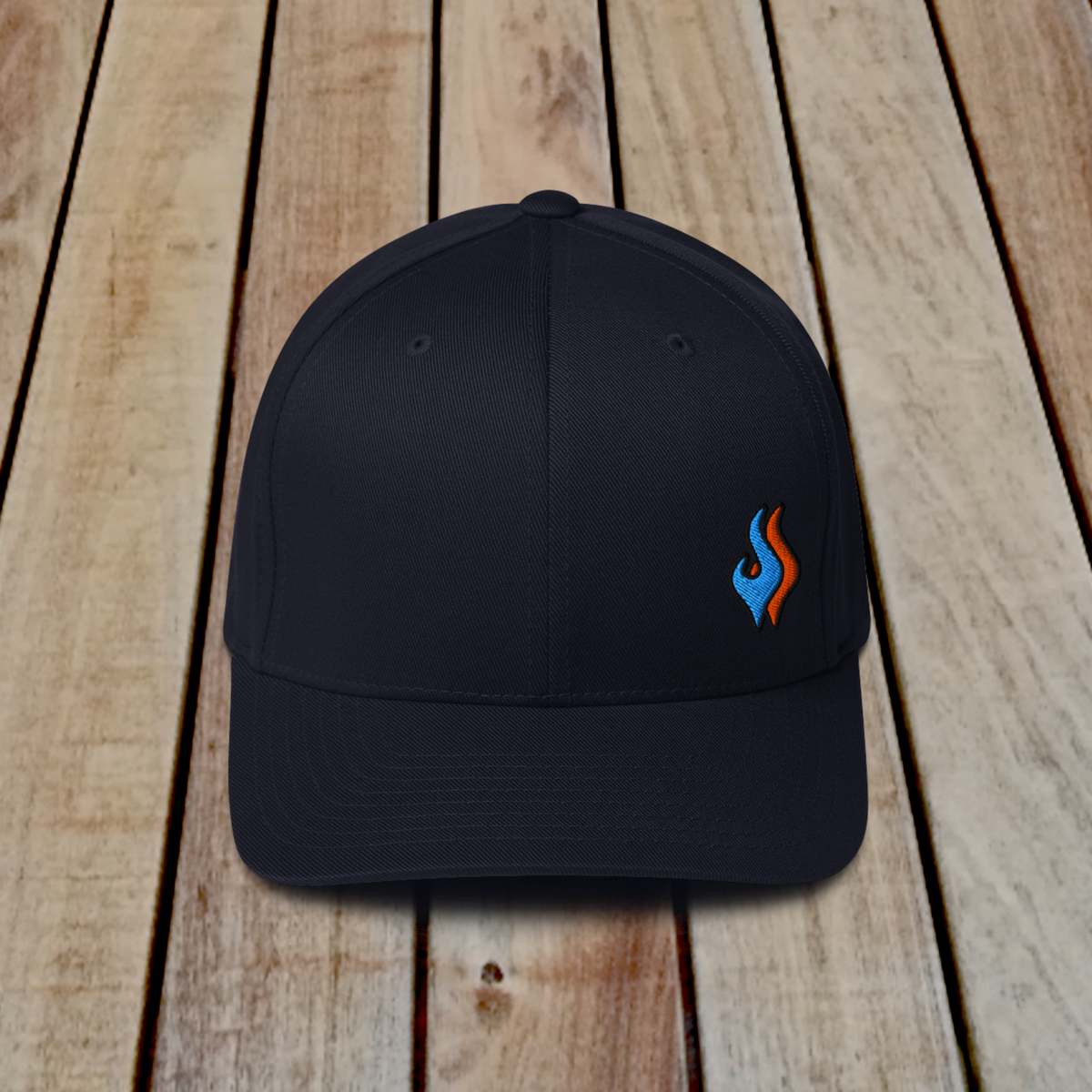Flexfit Structured Twill Cap - SPECIAL EDITION - DOUBLE FLAME - NAVY - BLUE OVER ORANGE