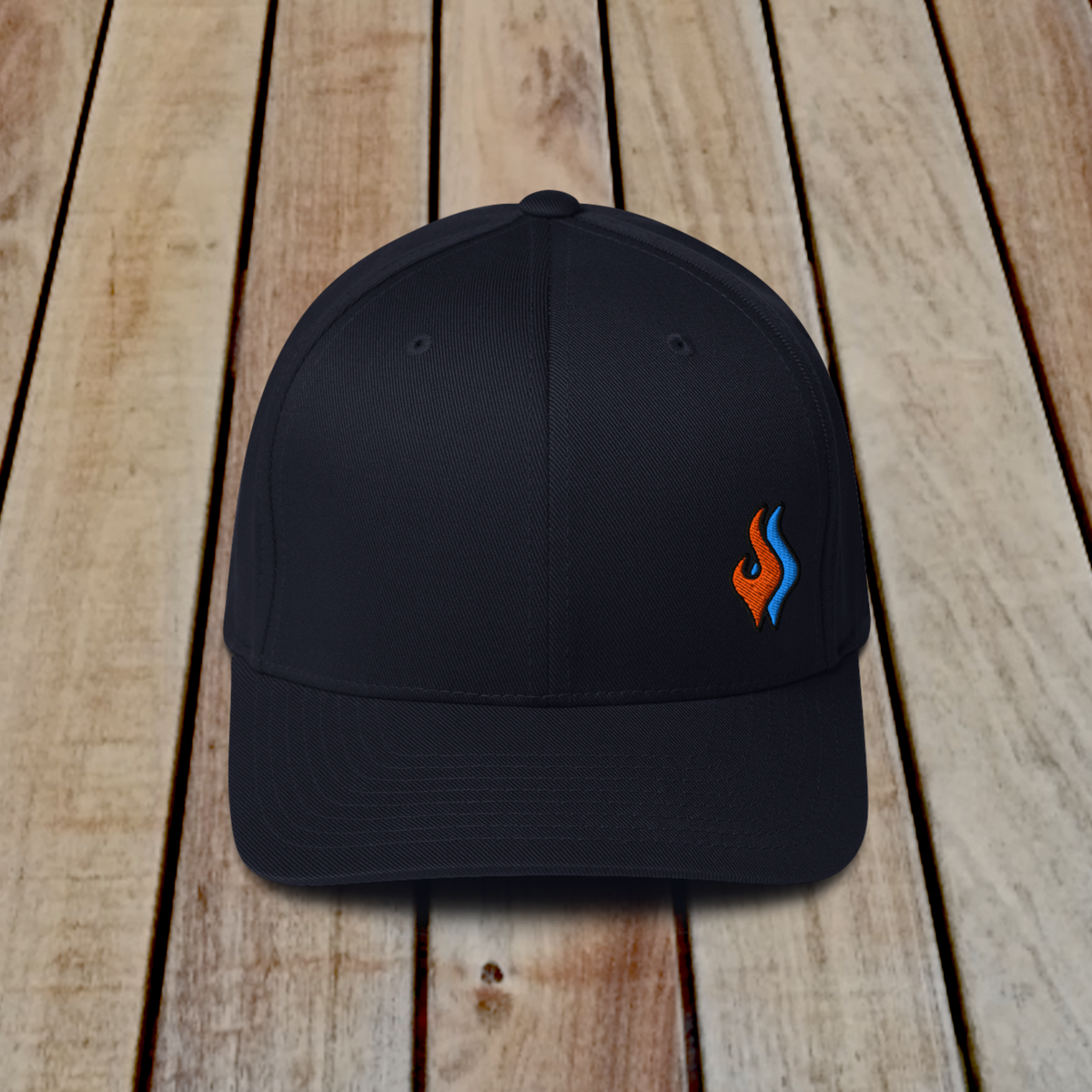 Flexfit Structured Twill Cap - SPECIAL EDITION - DOUBLE FLAME - NAVY - ORANGE OVER BLUE