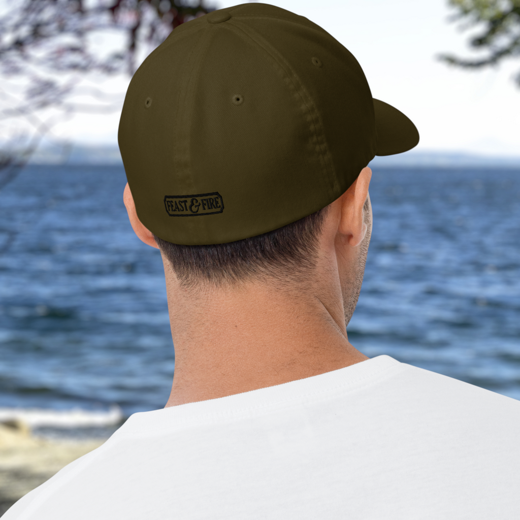 Flexfit Structured Twill Cap - SPECIAL EDITION - DOUBLE FLAME - OLIVE - BLUE OVER ORANGE