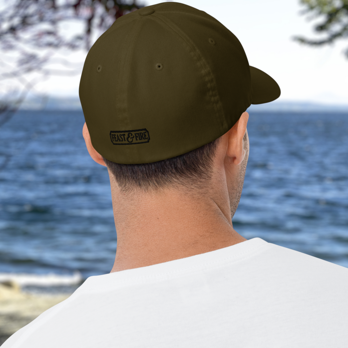 Flexfit Structured Twill Cap - SPECIAL EDITION - DOUBLE FLAME - OLIVE - BLUE OVER ORANGE