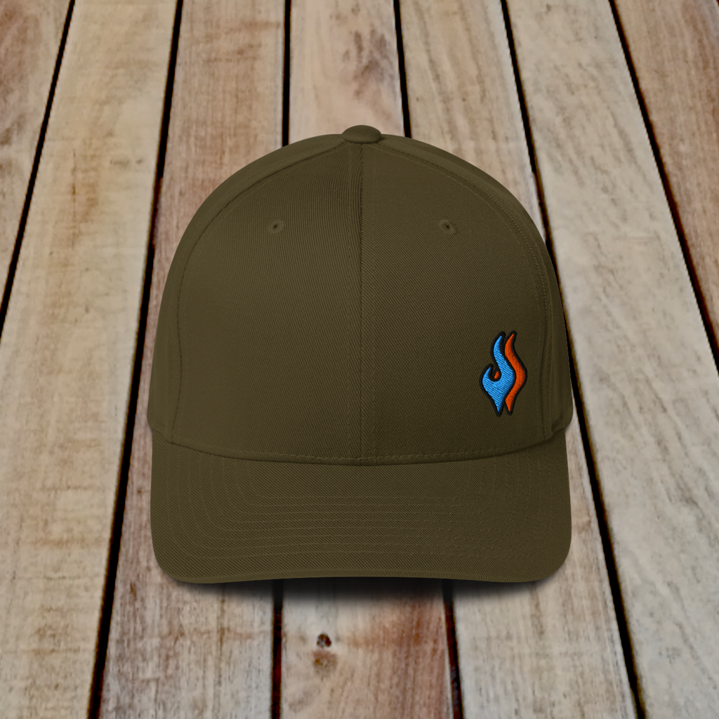 Flexfit Structured Twill Cap - SPECIAL EDITION - DOUBLE FLAME - OLIVE - BLUE OVER ORANGE