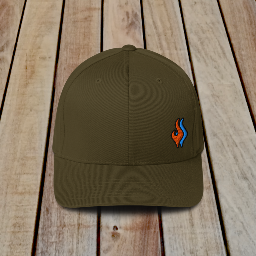 Flexfit Structured Twill Cap - SPECIAL EDITION - DOUBLE FLAME - OLIVE - ORANGE OVER BLUE