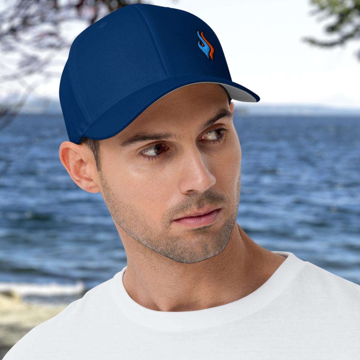 Flexfit Structured Twill Cap - SPECIAL EDITION - DOUBLE FLAME - ROYAL - BLUE OVER ORANGE