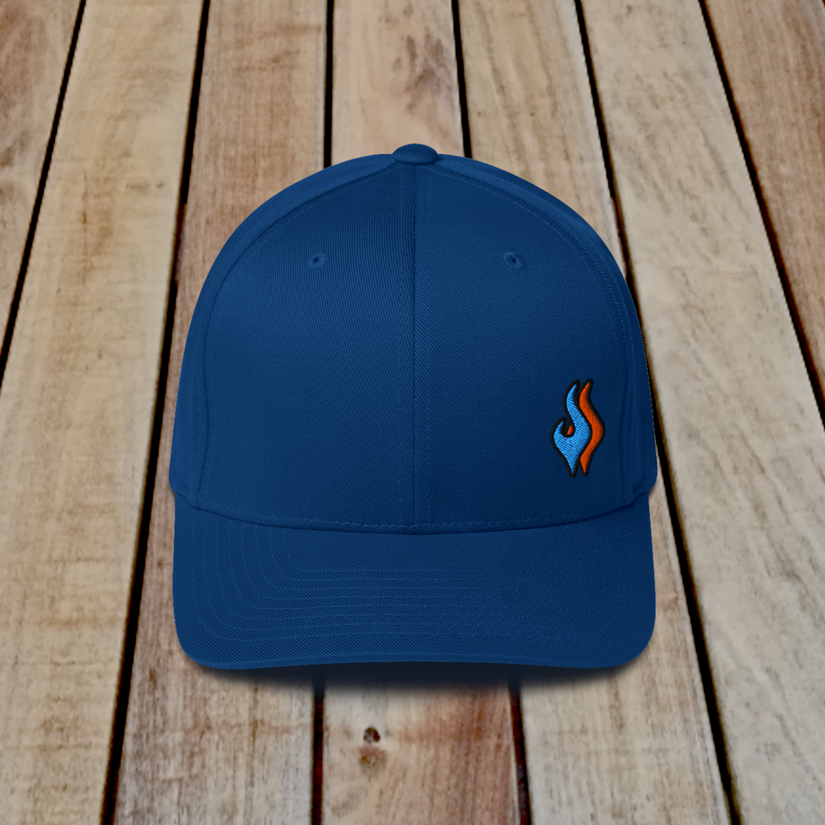 Flexfit Structured Twill Cap - SPECIAL EDITION - DOUBLE FLAME - ROYAL - BLUE OVER ORANGE