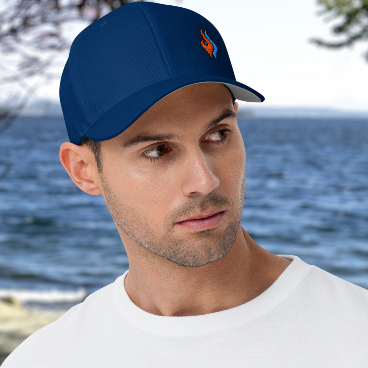 Flexfit Structured Twill Cap - SPECIAL EDITION - DOUBLE FLAME - ROYAL - ORANGE OVER BLUE