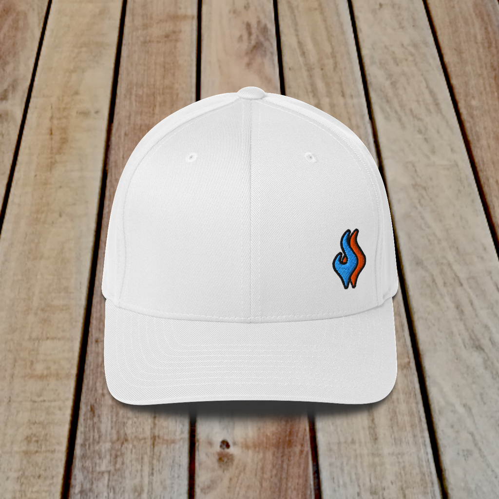 Flexfit Structured Twill Cap - SPECIAL EDITION - DOUBLE FLAME - WHITE - BLUE OVER ORANGE