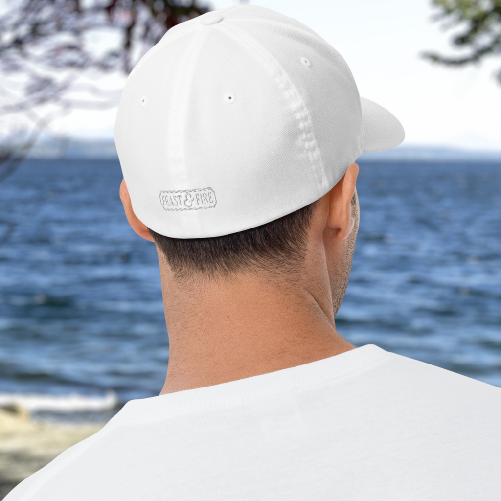 Flexfit Structured Twill Cap - SPECIAL EDITION - DOUBLE FLAME - WHITE - ORANGE OVER BLUE