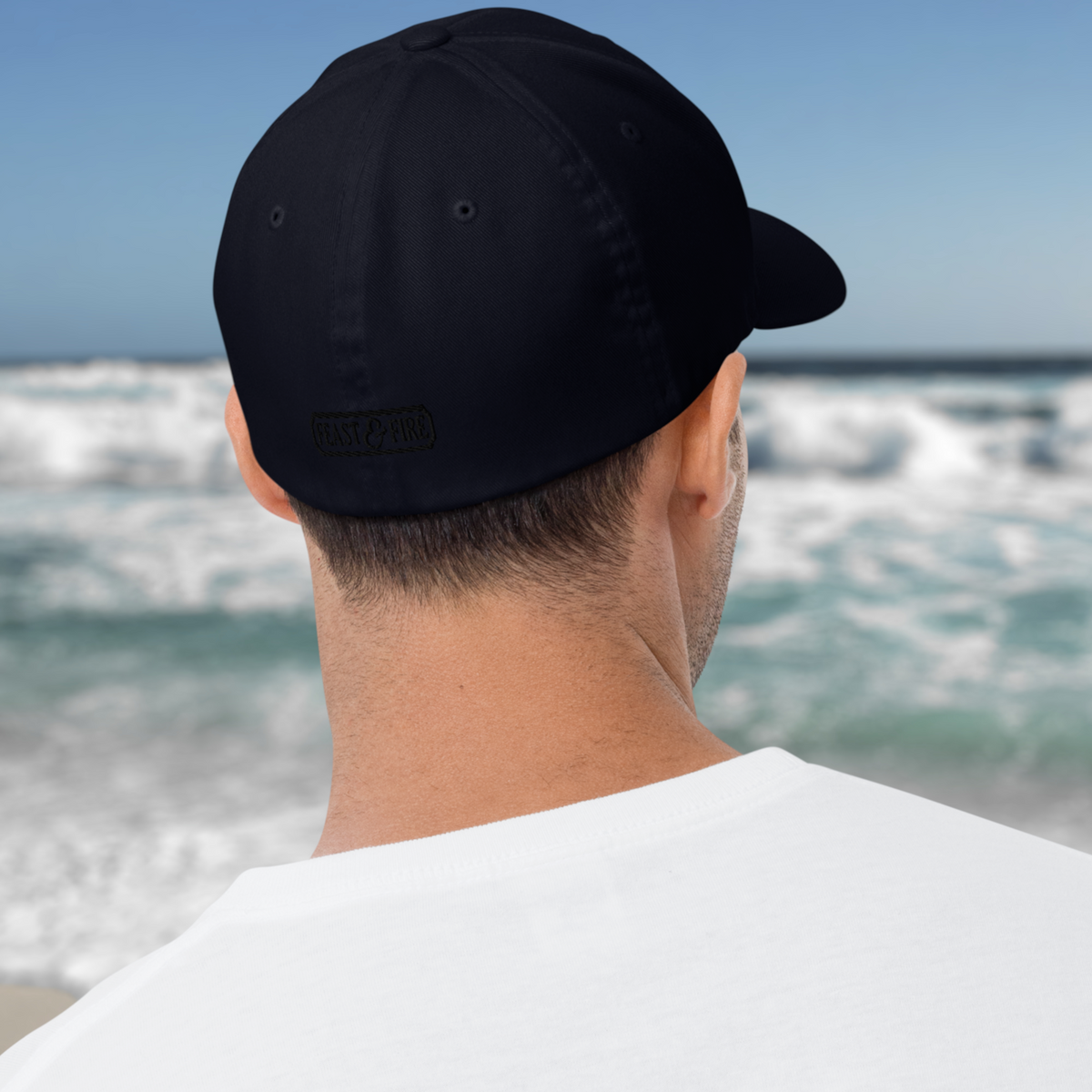 Flexfit Structured Twill Cap - SPECIAL EDITION - GHOST LOGO BLACK ON NAVY - BLUE FLAME