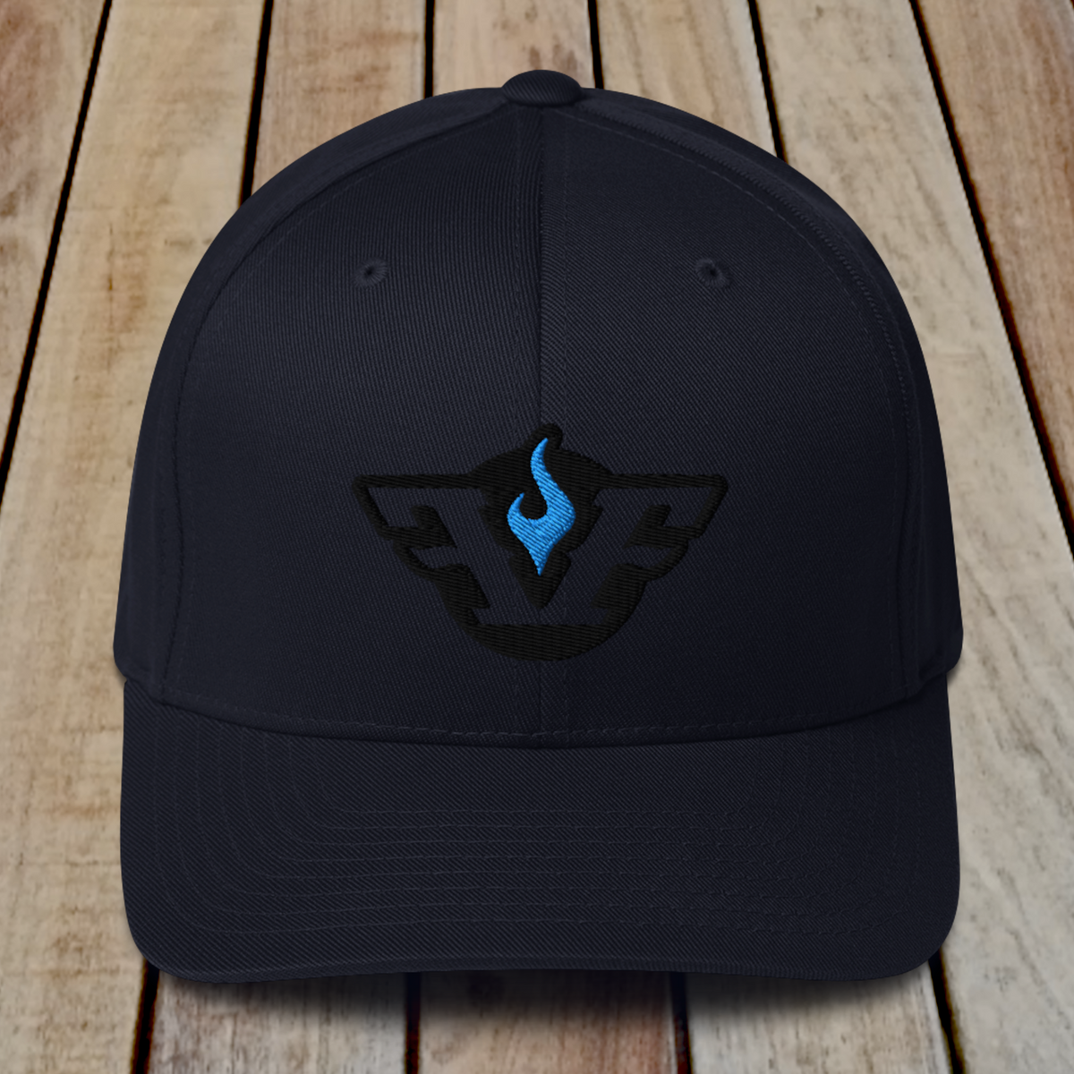 Flexfit Structured Twill Cap - SPECIAL EDITION - GHOST LOGO BLACK ON NAVY - BLUE FLAME
