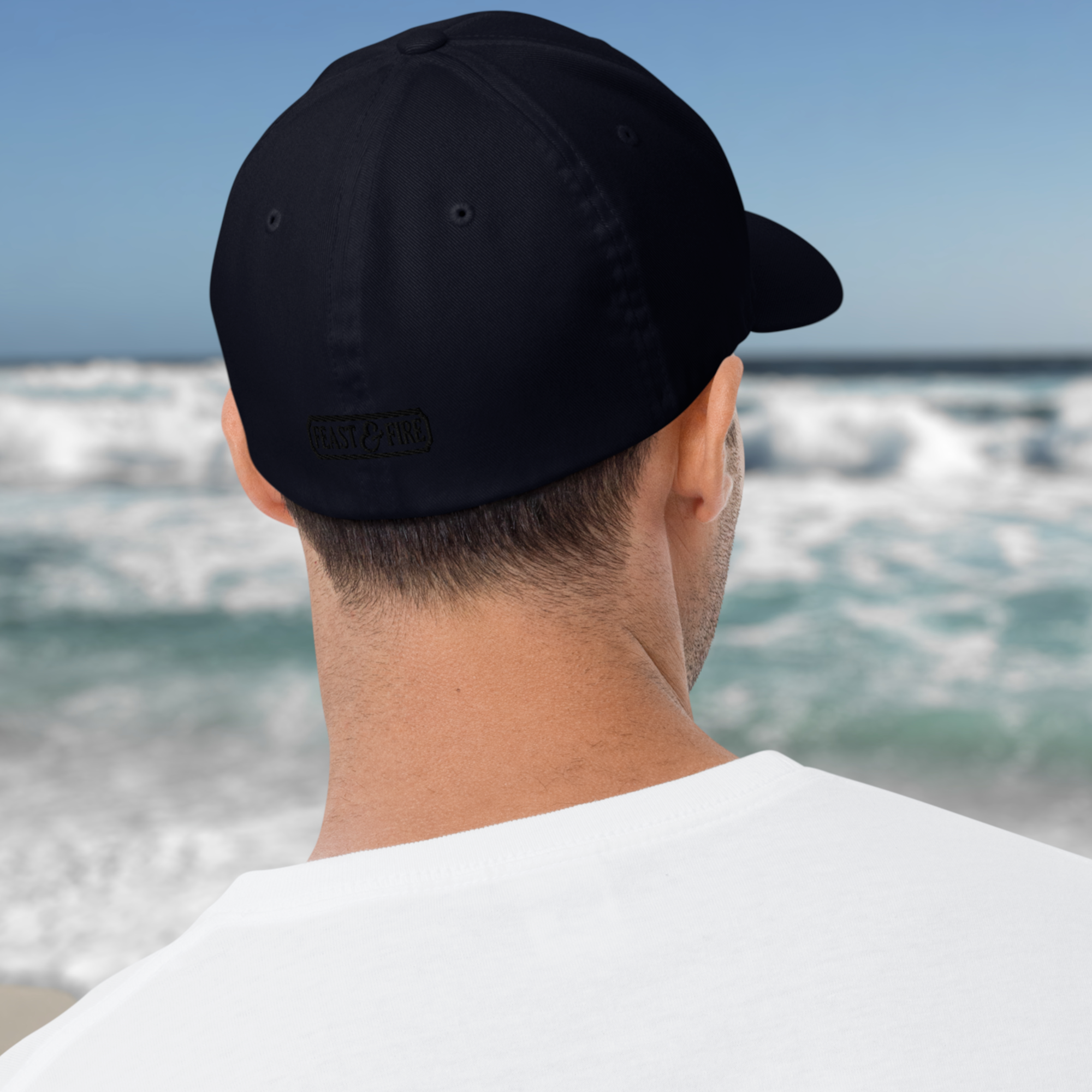 Flexfit Structured Twill Cap - SPECIAL EDITION - GHOST LOGO BLACK ON NAVY - ORANGE FLAME