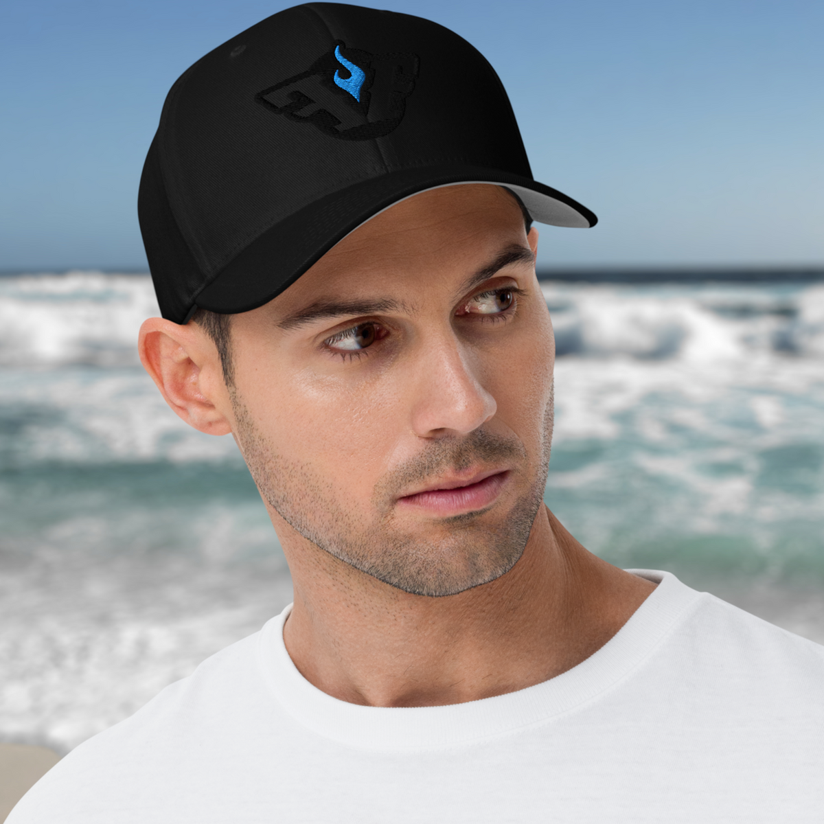 Flexfit Structured Twill Cap - SPECIAL EDITION - GHOST LOGO BLACK - BLUE FLAME