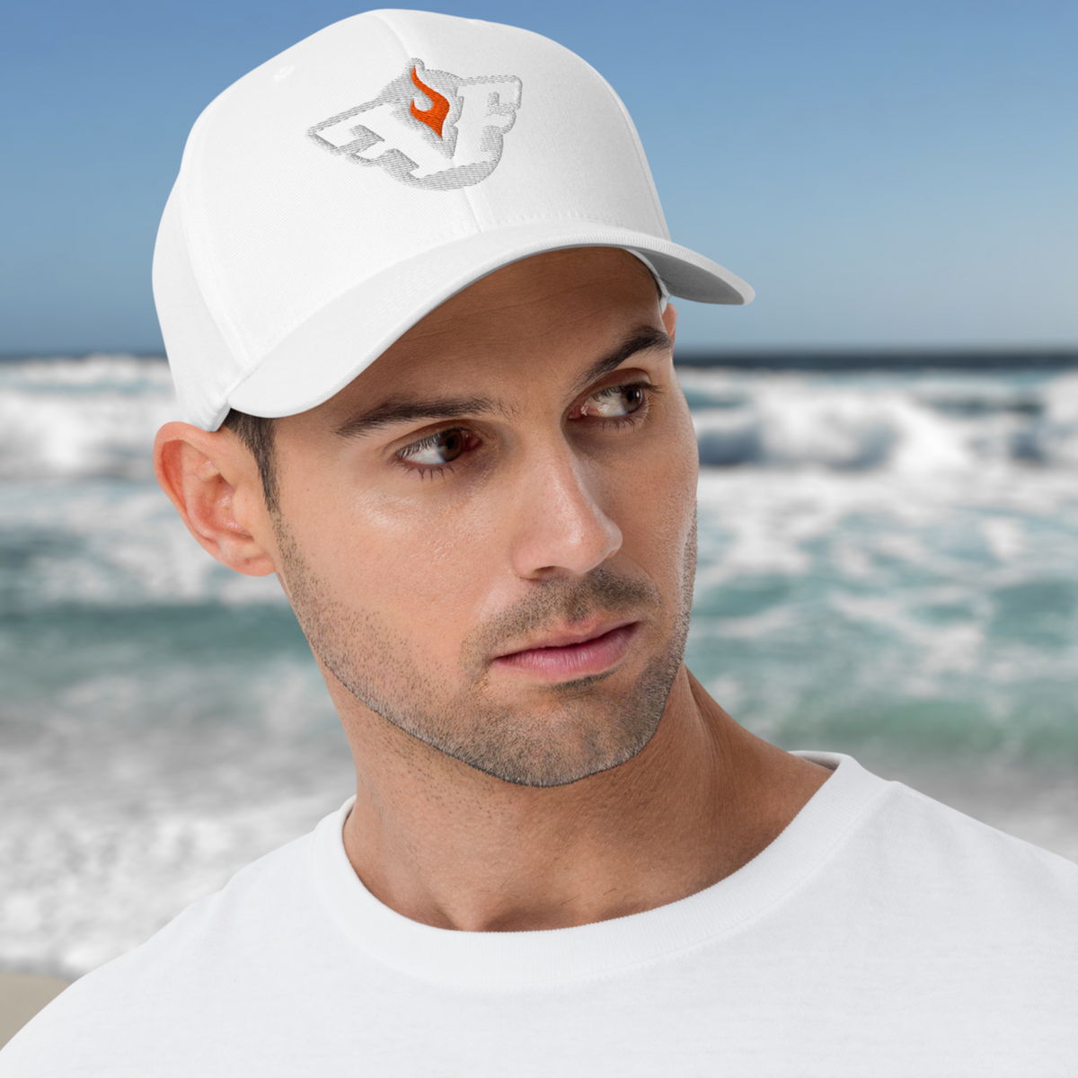 Flexfit Structured Twill Cap - SPECIAL EDITION - GHOST LOGO WHITE - ORANGE FLAME
