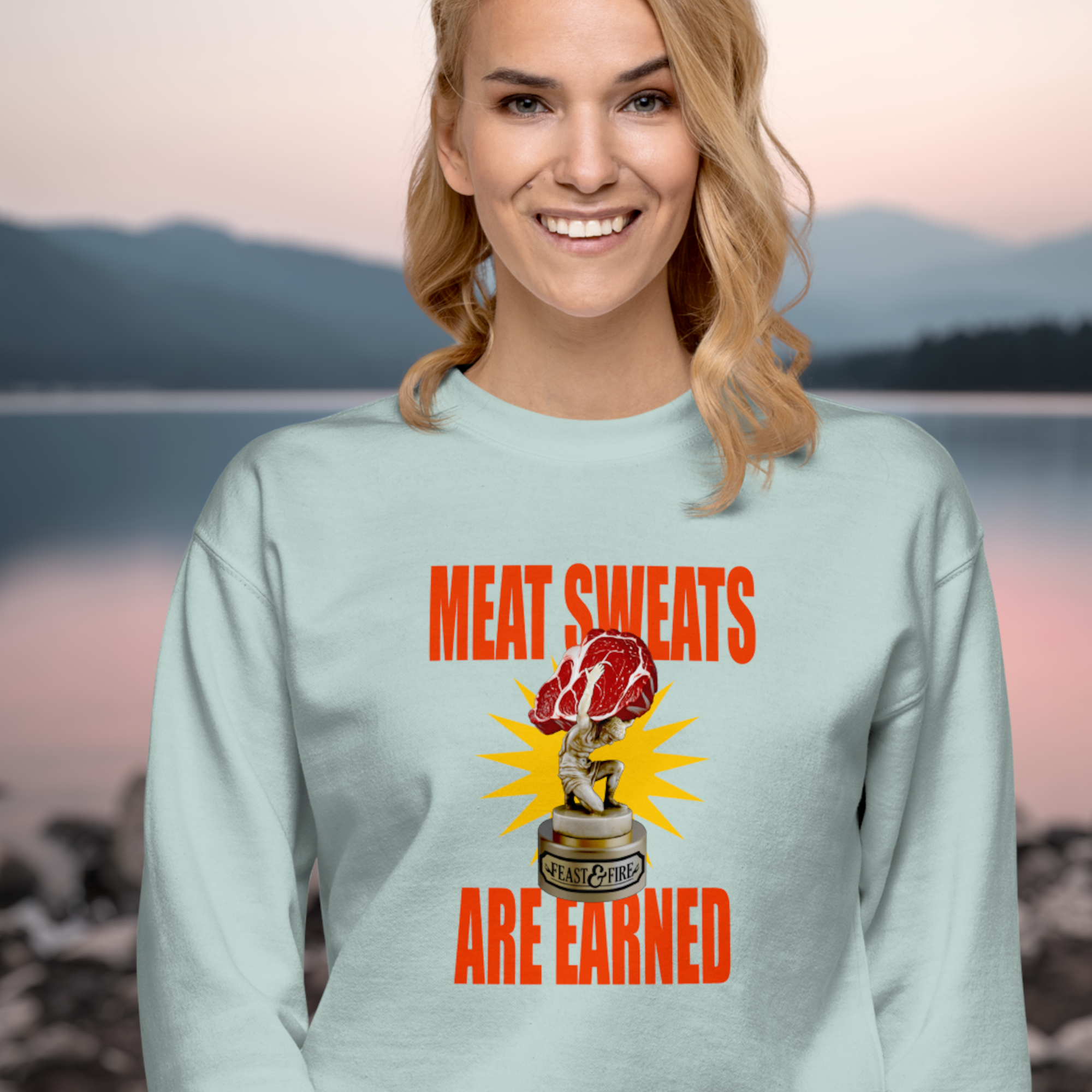 Sweatshirt - MEAT SWEATS - RED TEXT