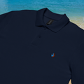 The Classic Pique Polo - NAVY - DOUBLE FLAME LOGO BLUE ON ORANGE