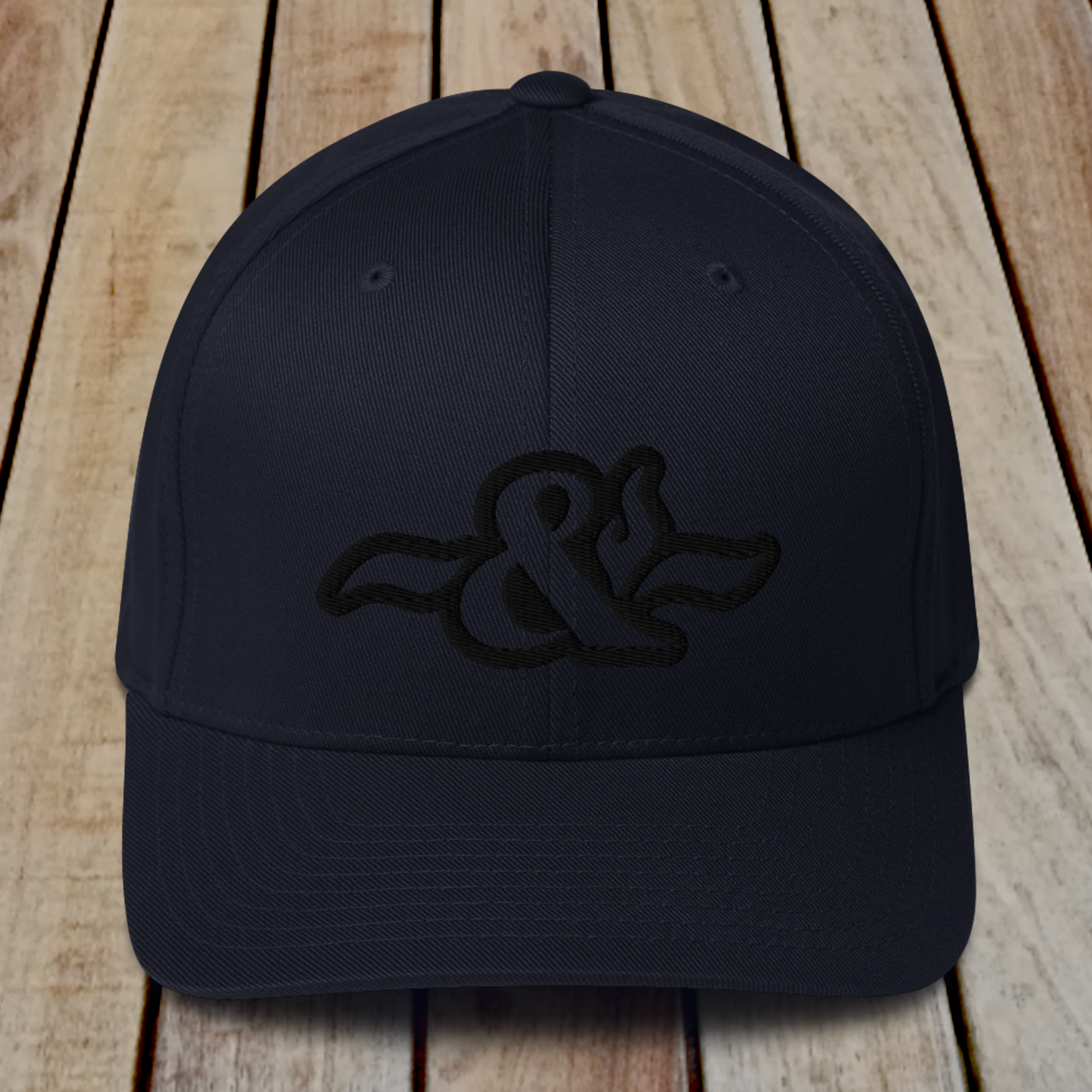 Flexfit Structured Twill Cap - SPECIAL EDITION - STEALTH BLACK ON BLUE LOGO